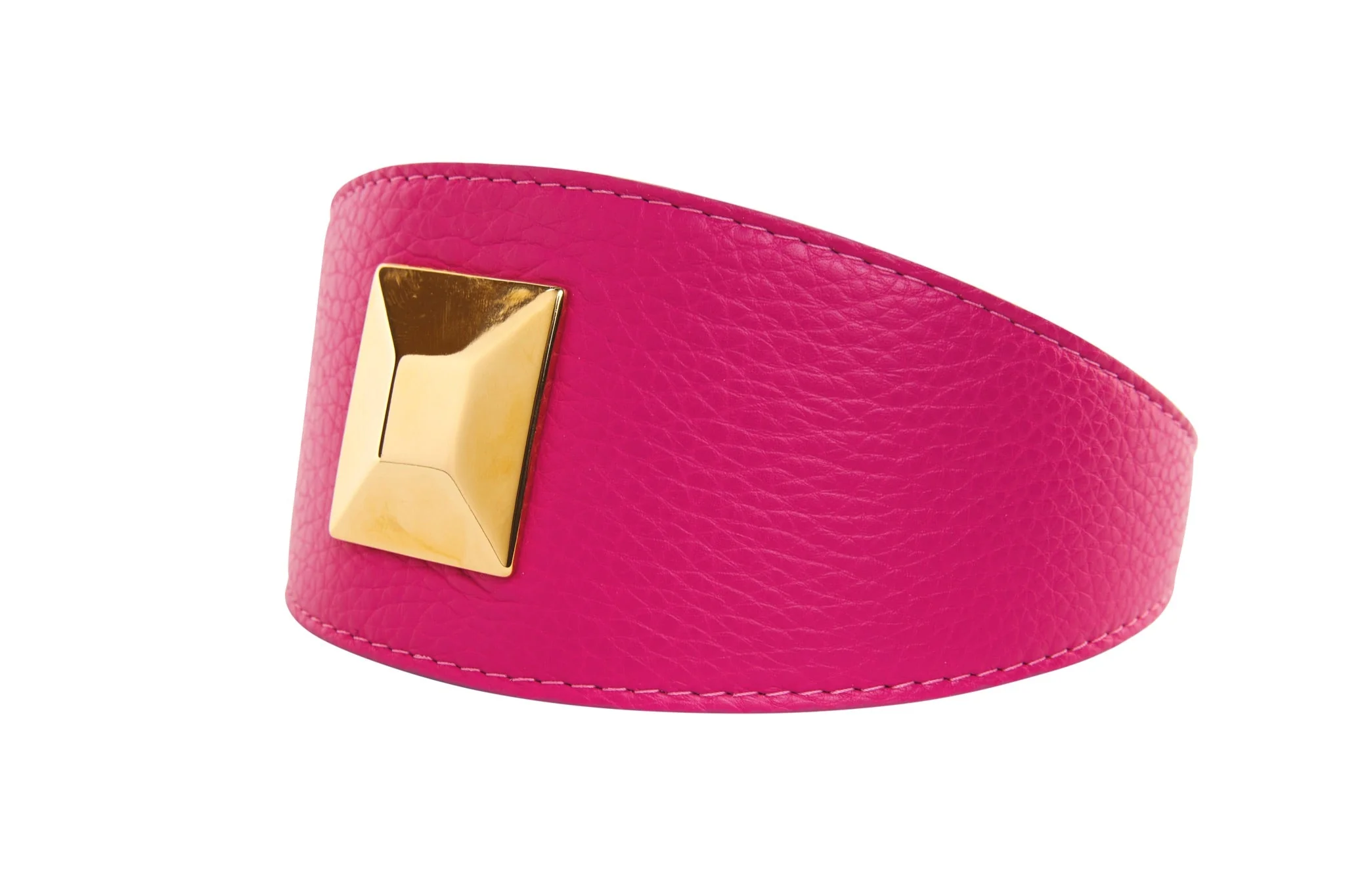 Fuchsia Pink Italian Leather 3” Wide Style Collar With Custom Large Gold Rivet - Image 4