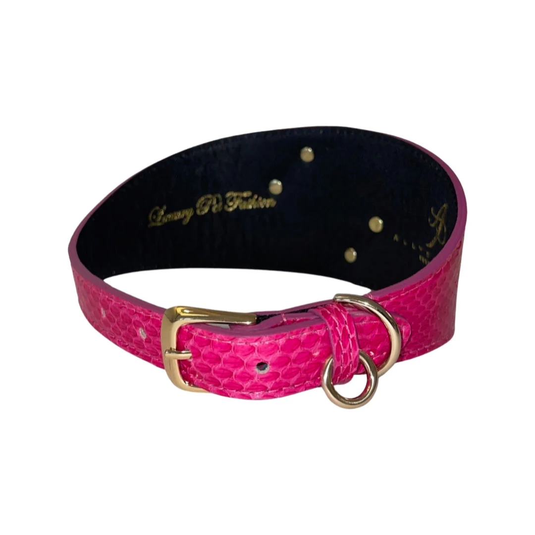 Fuchsia Snake Wide Style Collar With 3 Custom Swarovski Crystal Rivets - Image 4