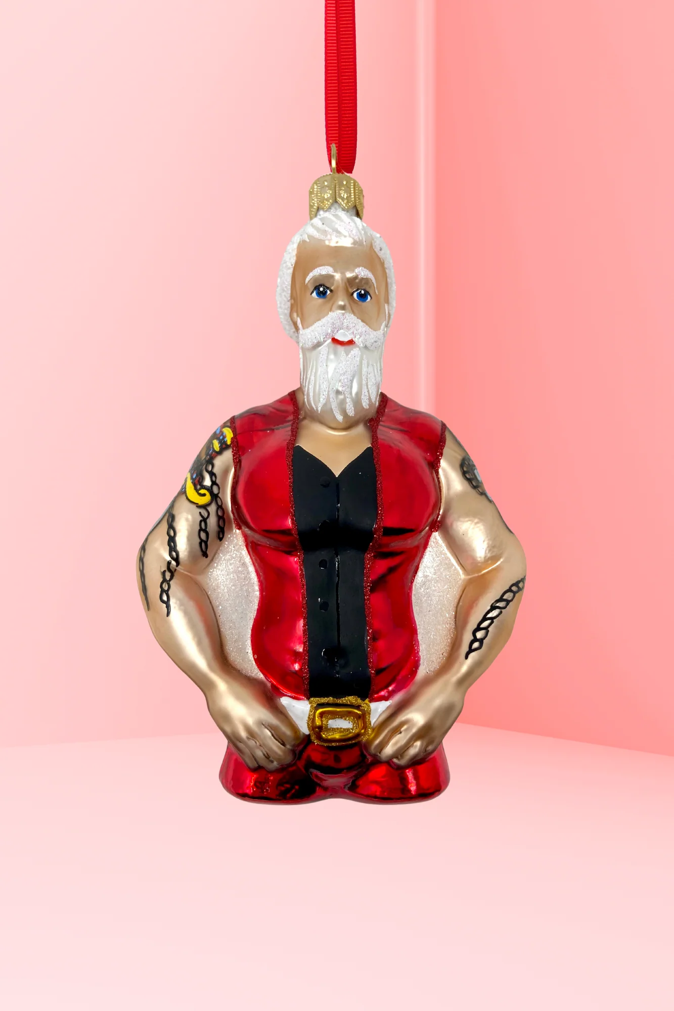 Full Throttle Santa Glass Christmas Ornament