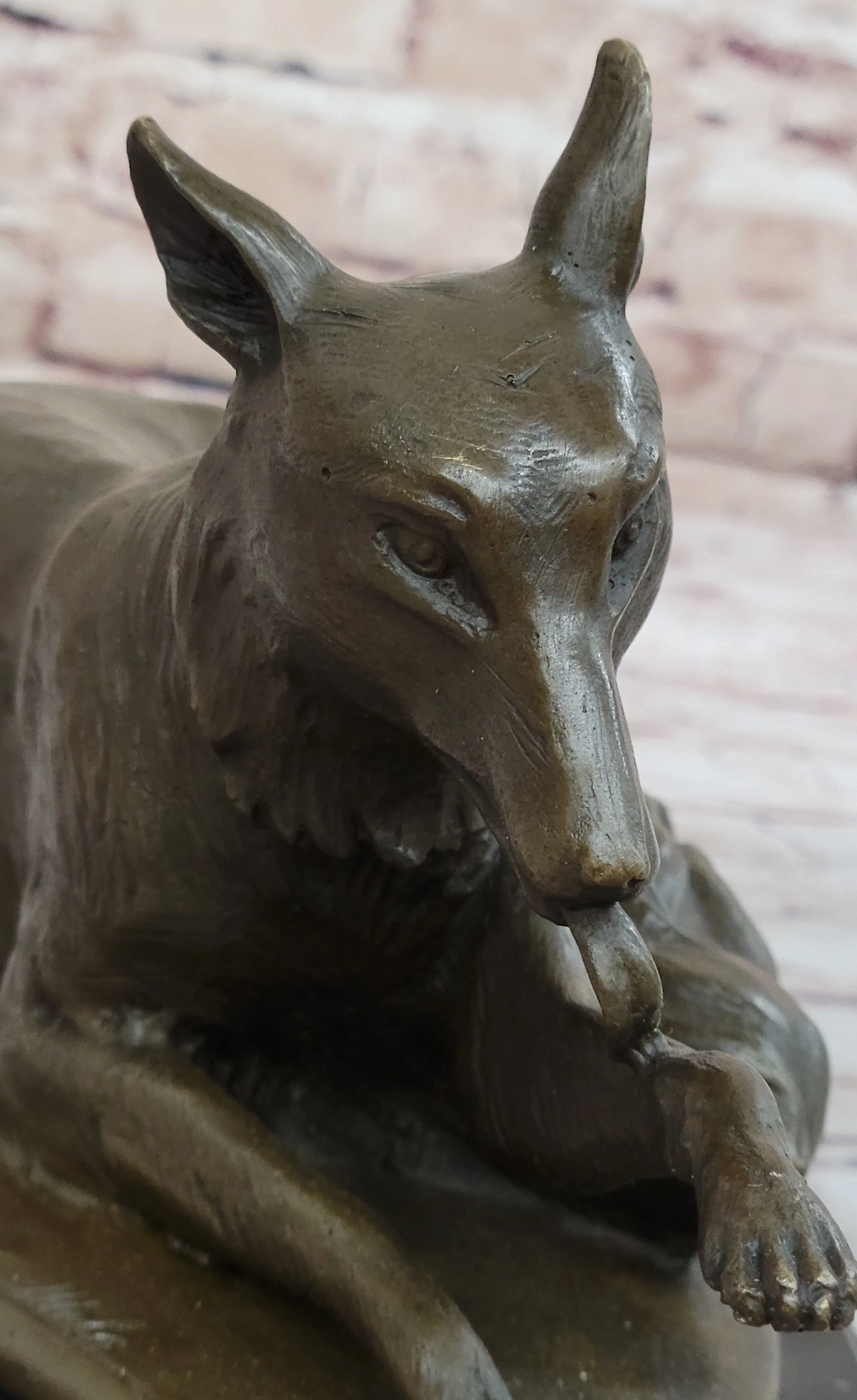 German Shepherd Bushy Tailed Dog Licking Paw Bronze Statue Sculpture Original Milo - Image 8