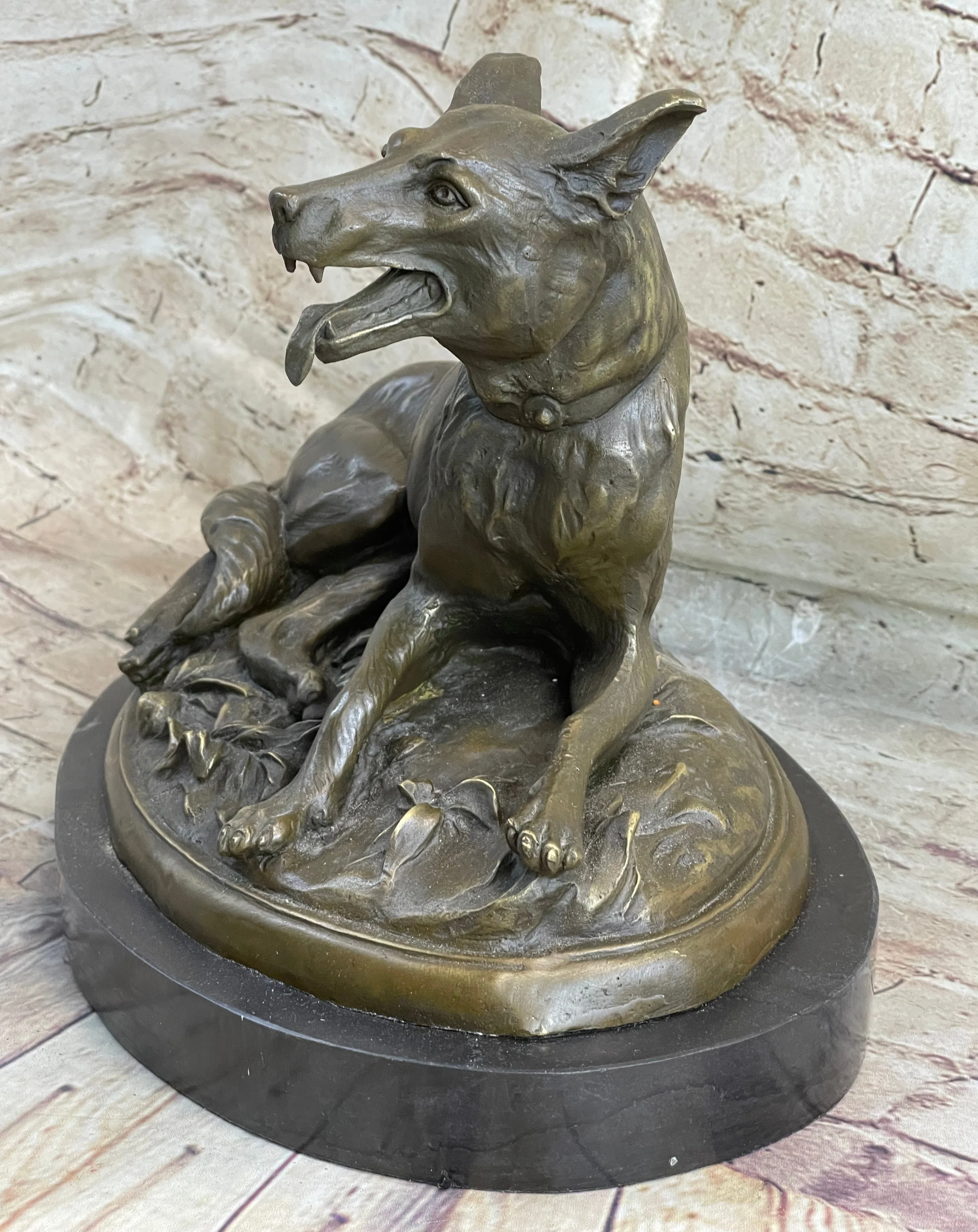 German Shepherd Dog Canine Bronze Art Sculpture Statue on Marble Base - Image 3