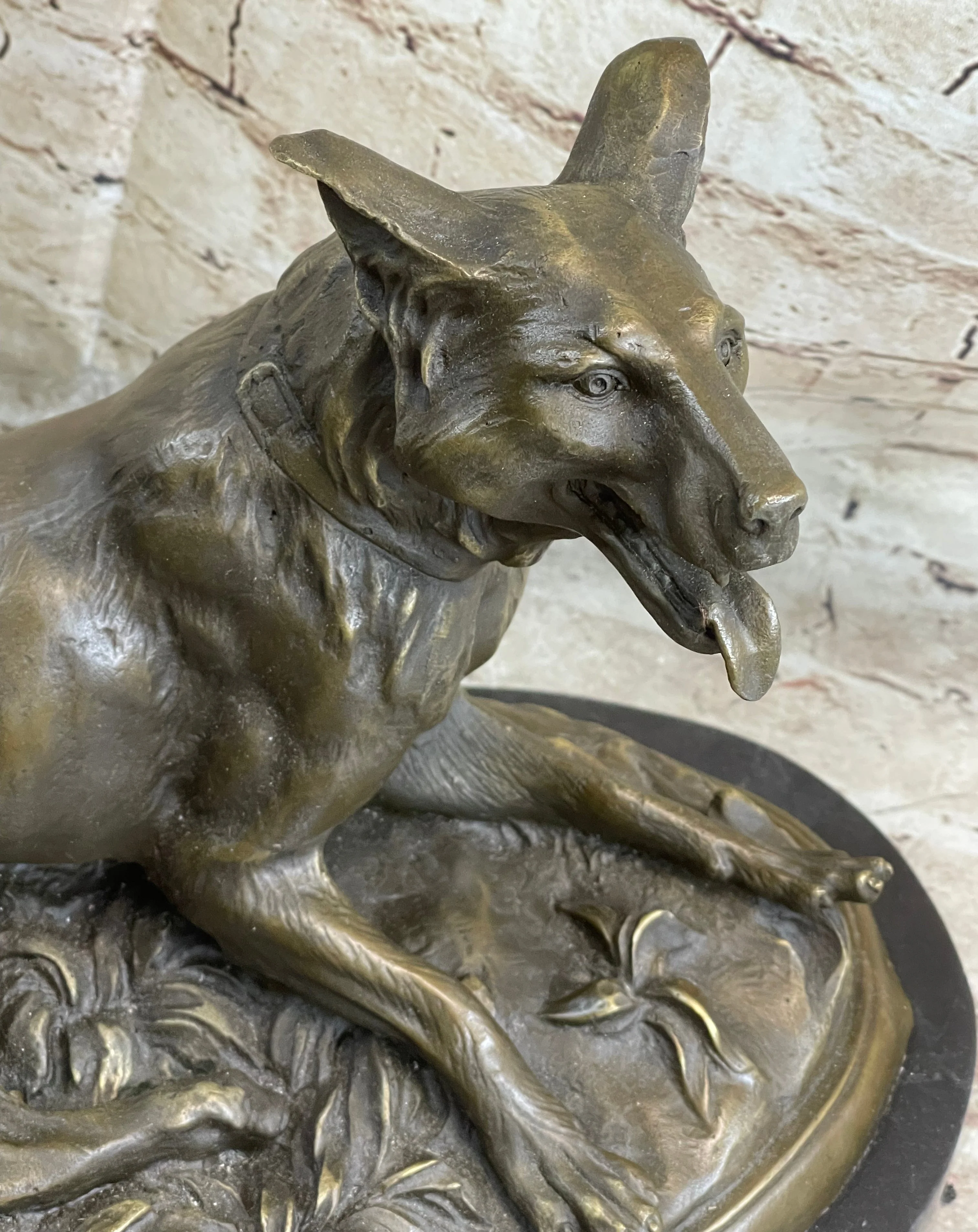 German Shepherd Dog Canine Bronze Art Sculpture Statue on Marble Base - Image 7