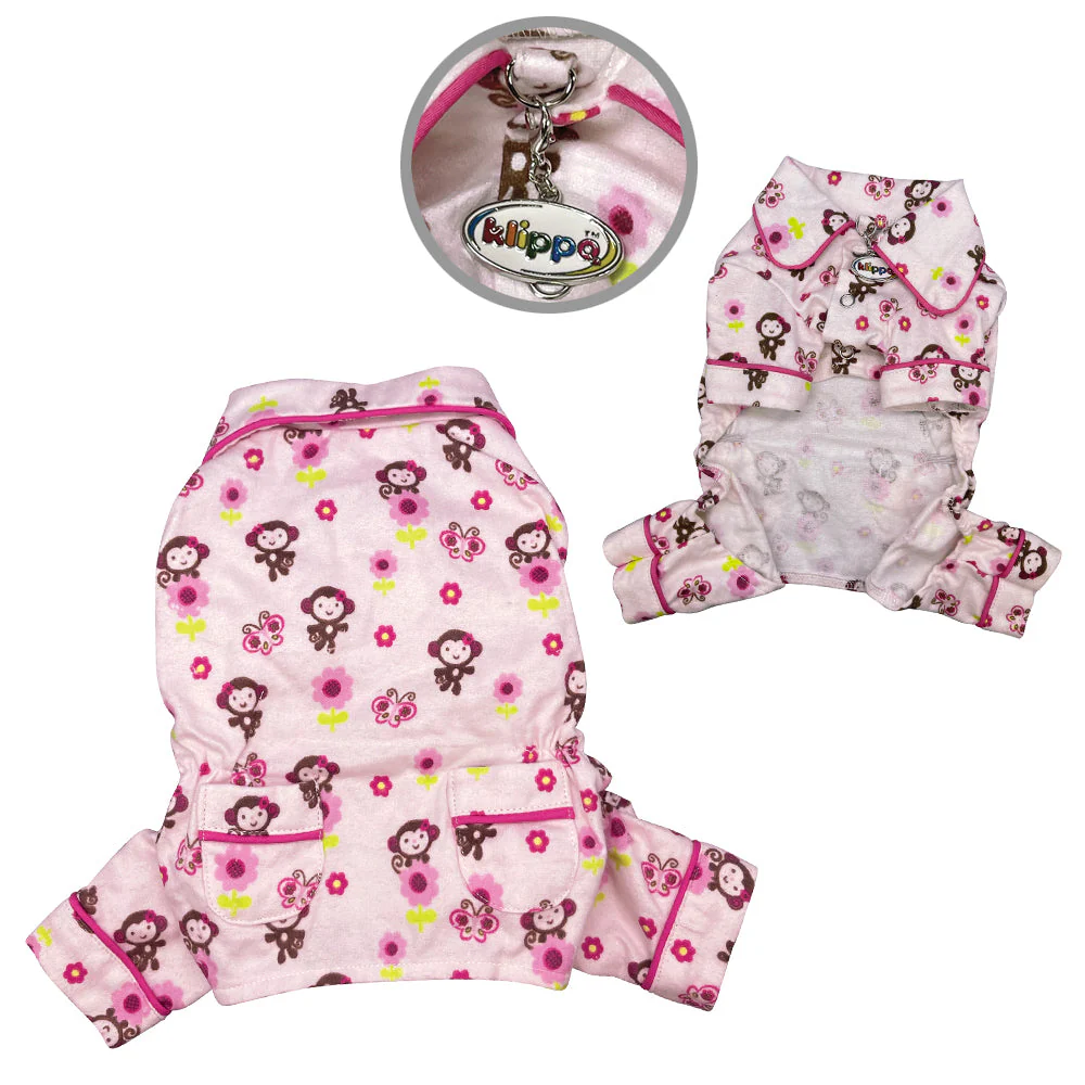 Girly Monkey Flannel Pajamas with 2 Pockets - Image 2