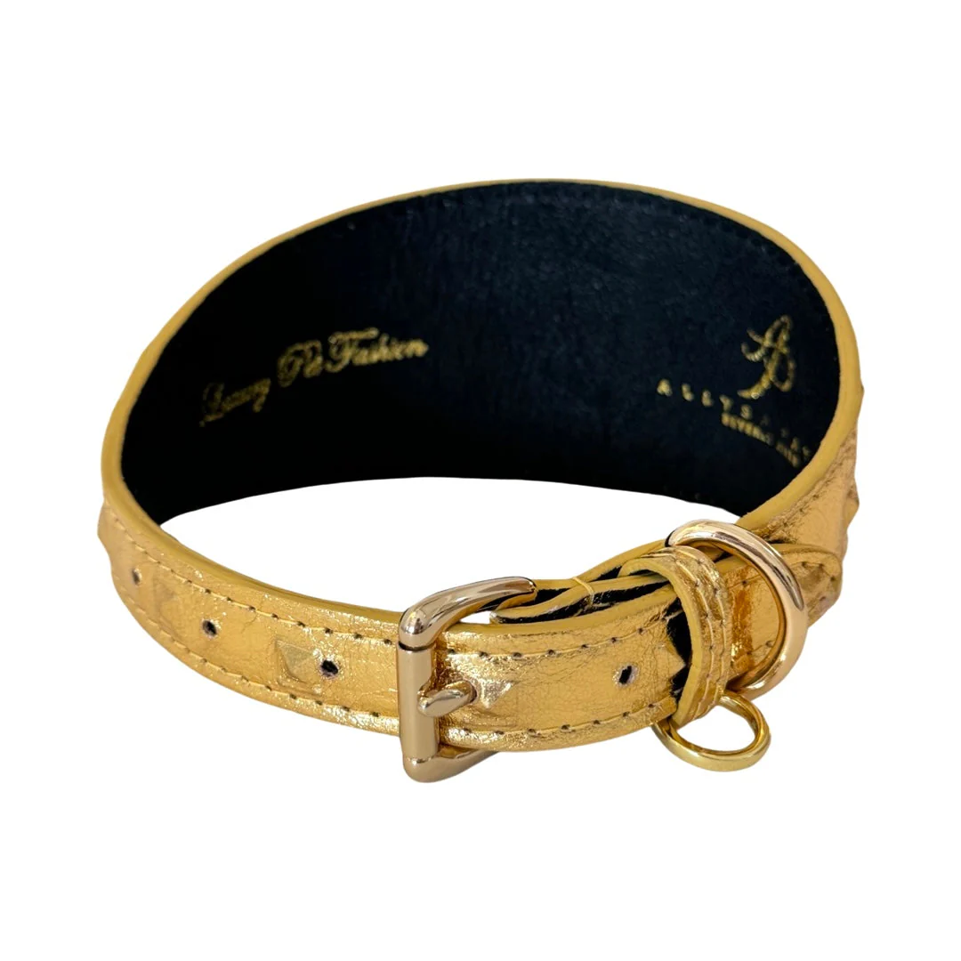 Glam Gold Embossed Studded Italian Leather 3” Wide Style Collar - Image 4