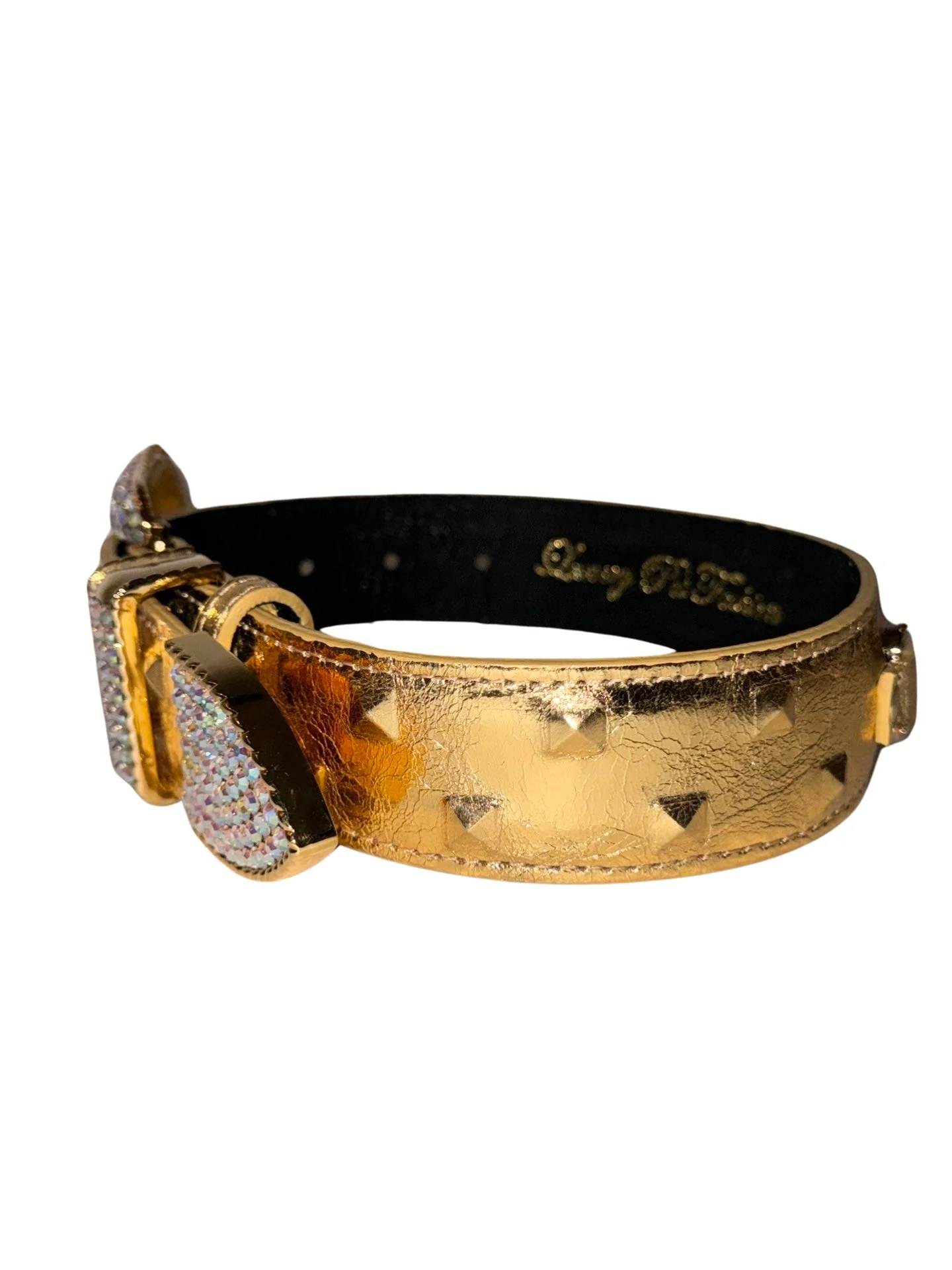 Glam Gold Embossed Studded Italian Leather With Our Custom Swarovski Crystal Buckle - Image 2