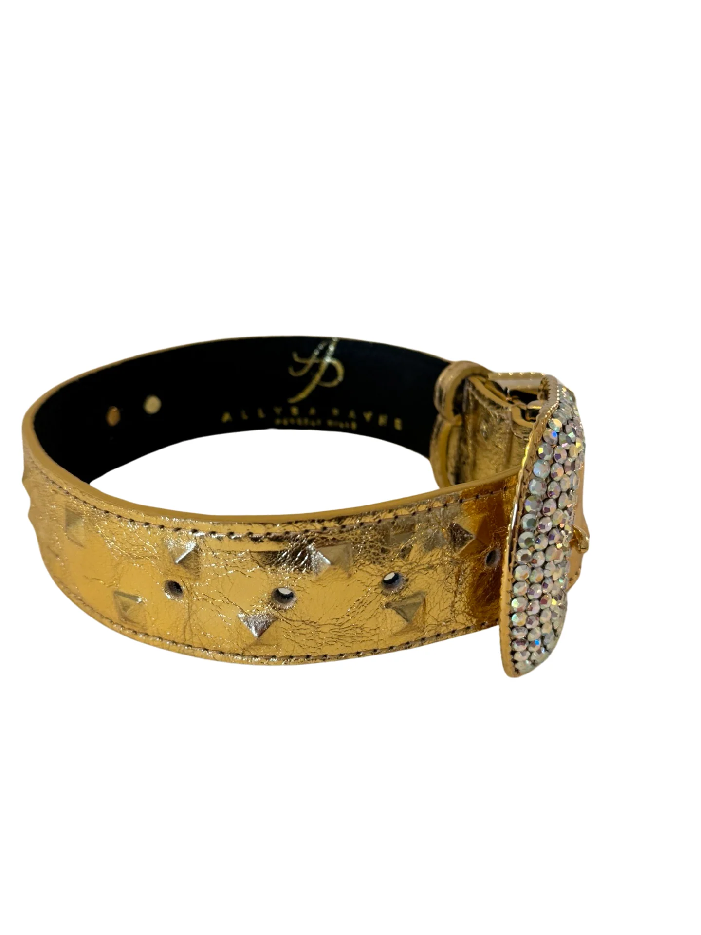 Glam Gold Embossed Studded Italian Leather With Our Custom Swarovski Crystal Buckle - Image 4