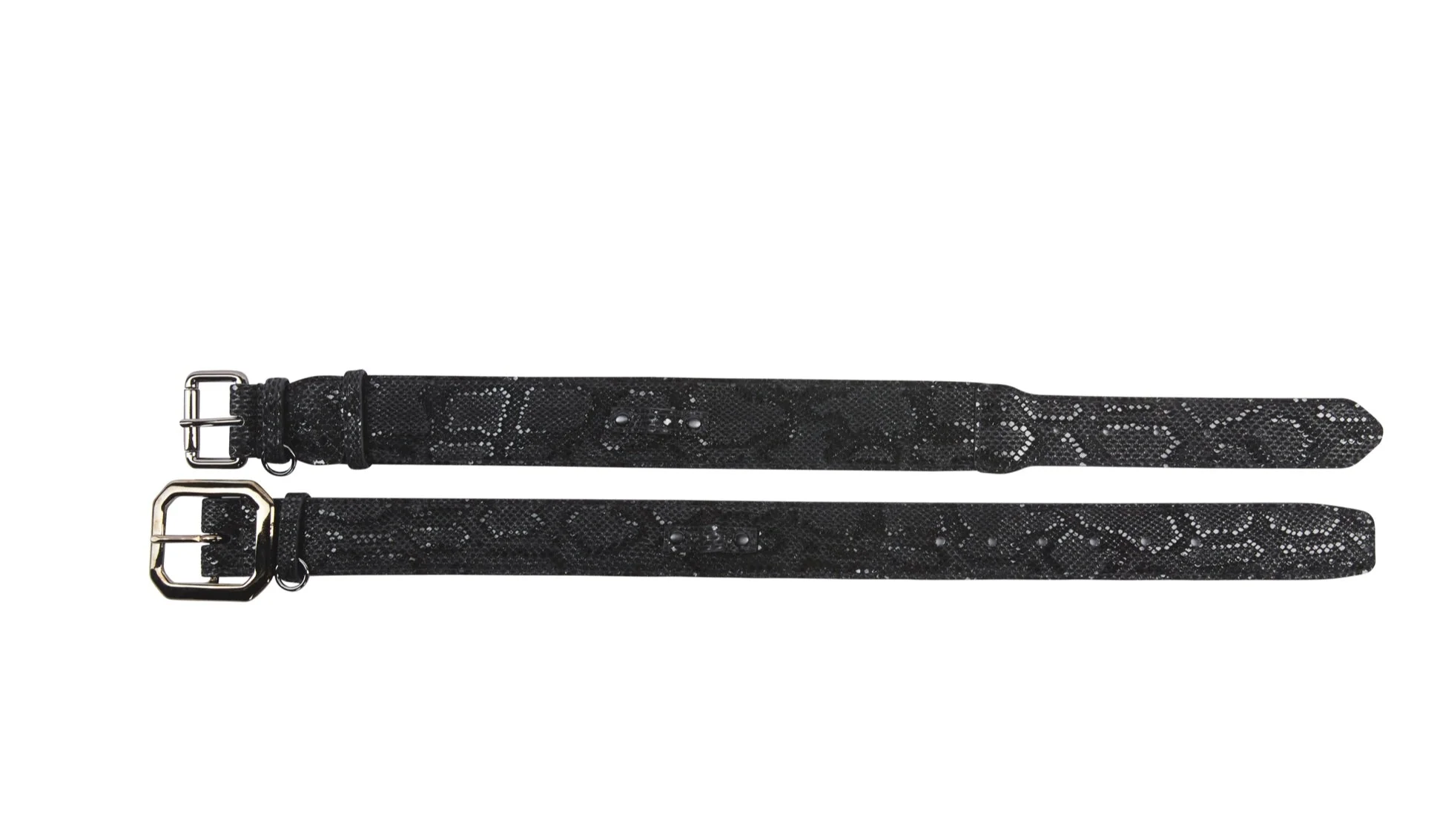 Glamorous Black Snake Print Italian Leather With Gun Metal Grey Hardware Collar Set Of 2