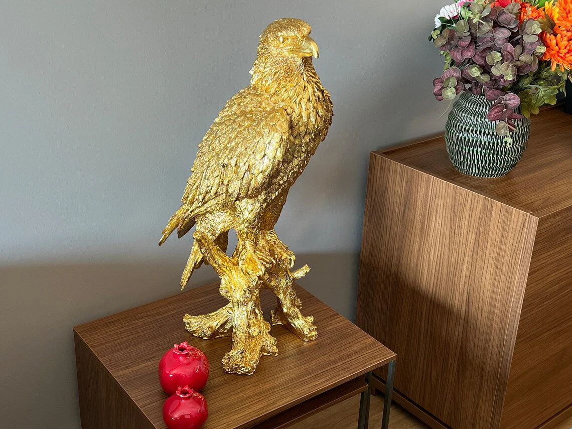 Gold Eagle on Perch Statue - Image 3