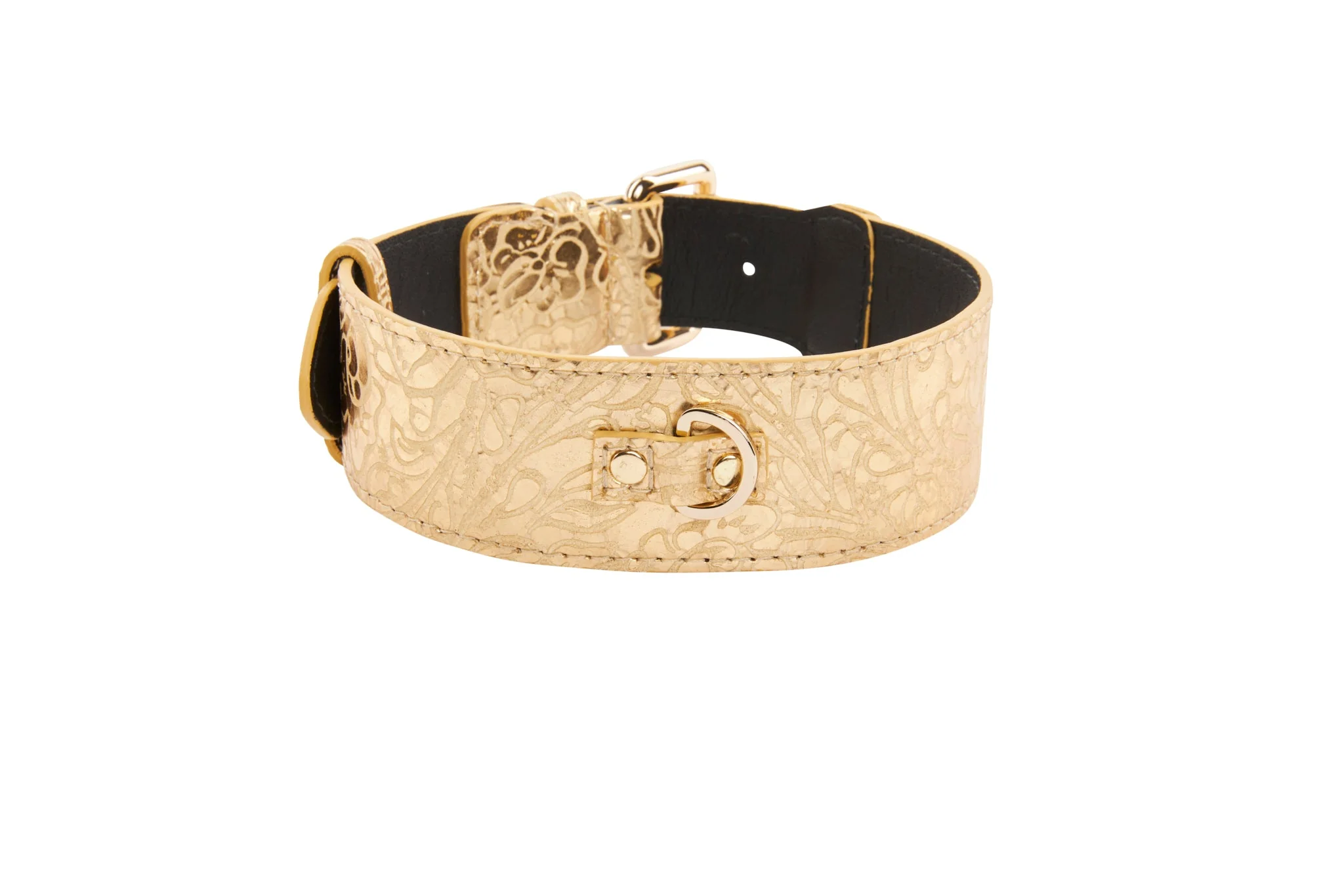Gold Floral Print Italian Leather With Gold Classic Collar Hardware - Image 3
