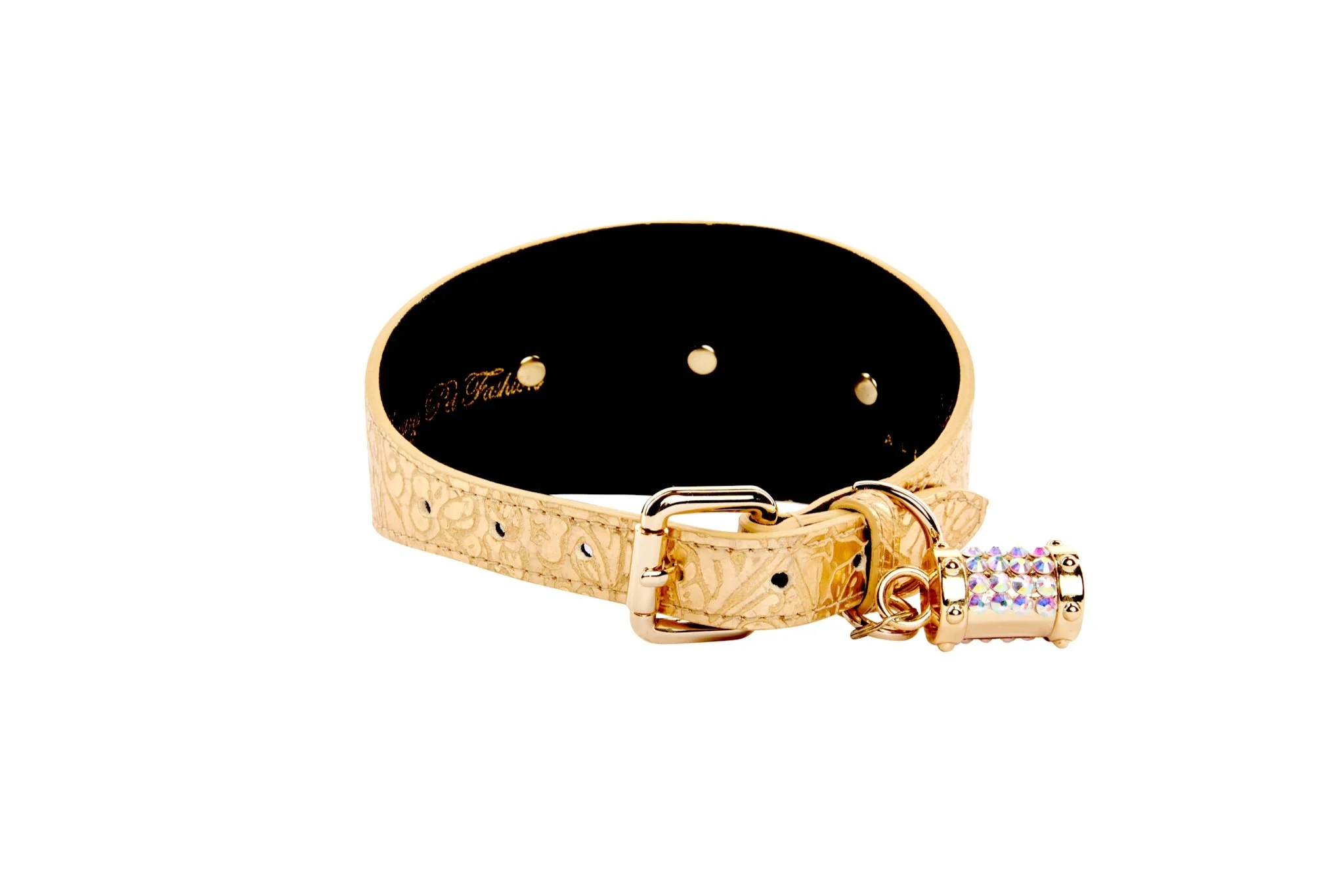 Gold Floral Print Italian Leather With Gold Sunflower Rivets - Image 3