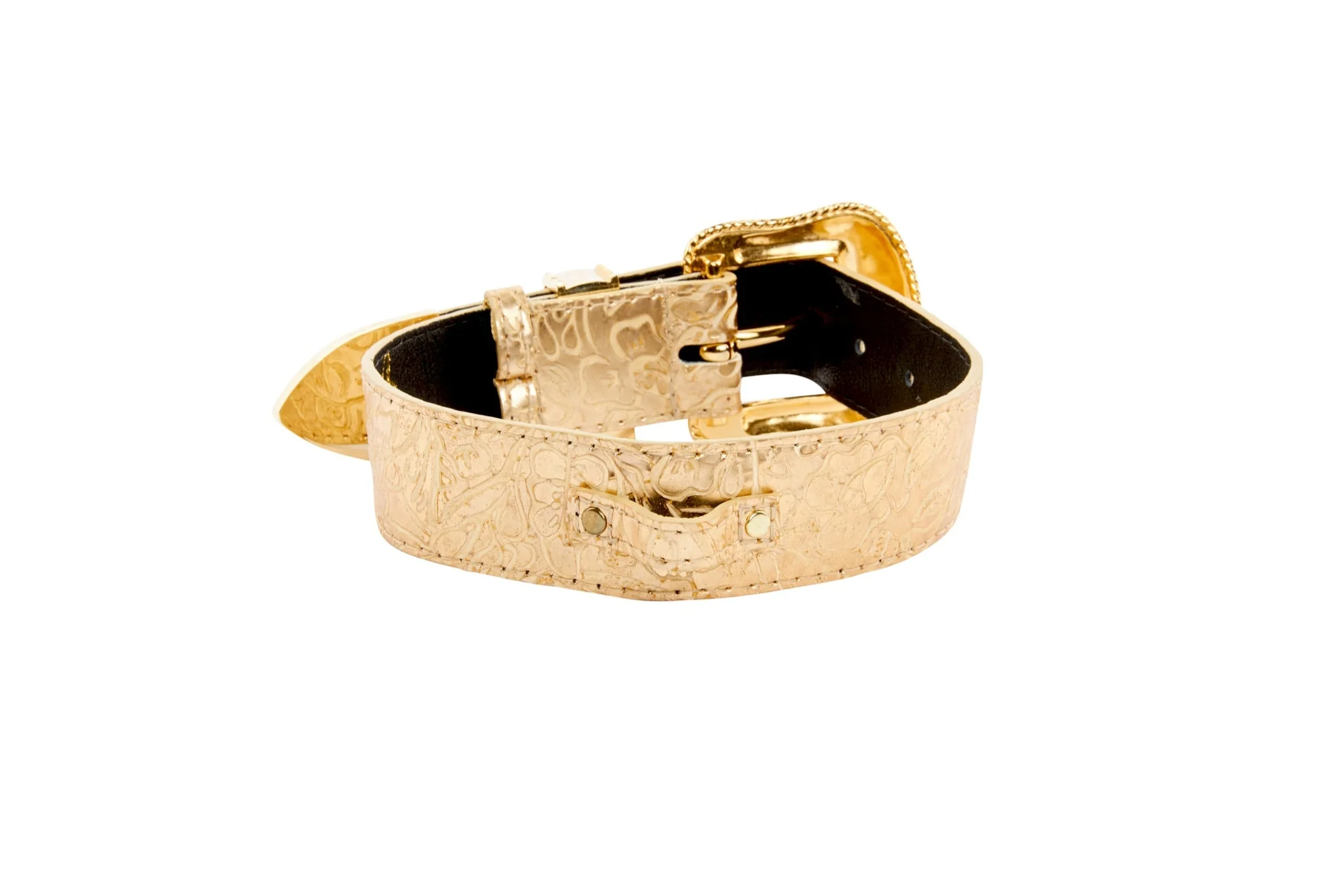 Gold Floral Print Italian Leather With Swarovski Crystal Hardware - Image 3