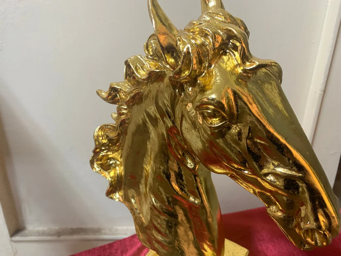 Golden Horse Head Sculpture - Image 3