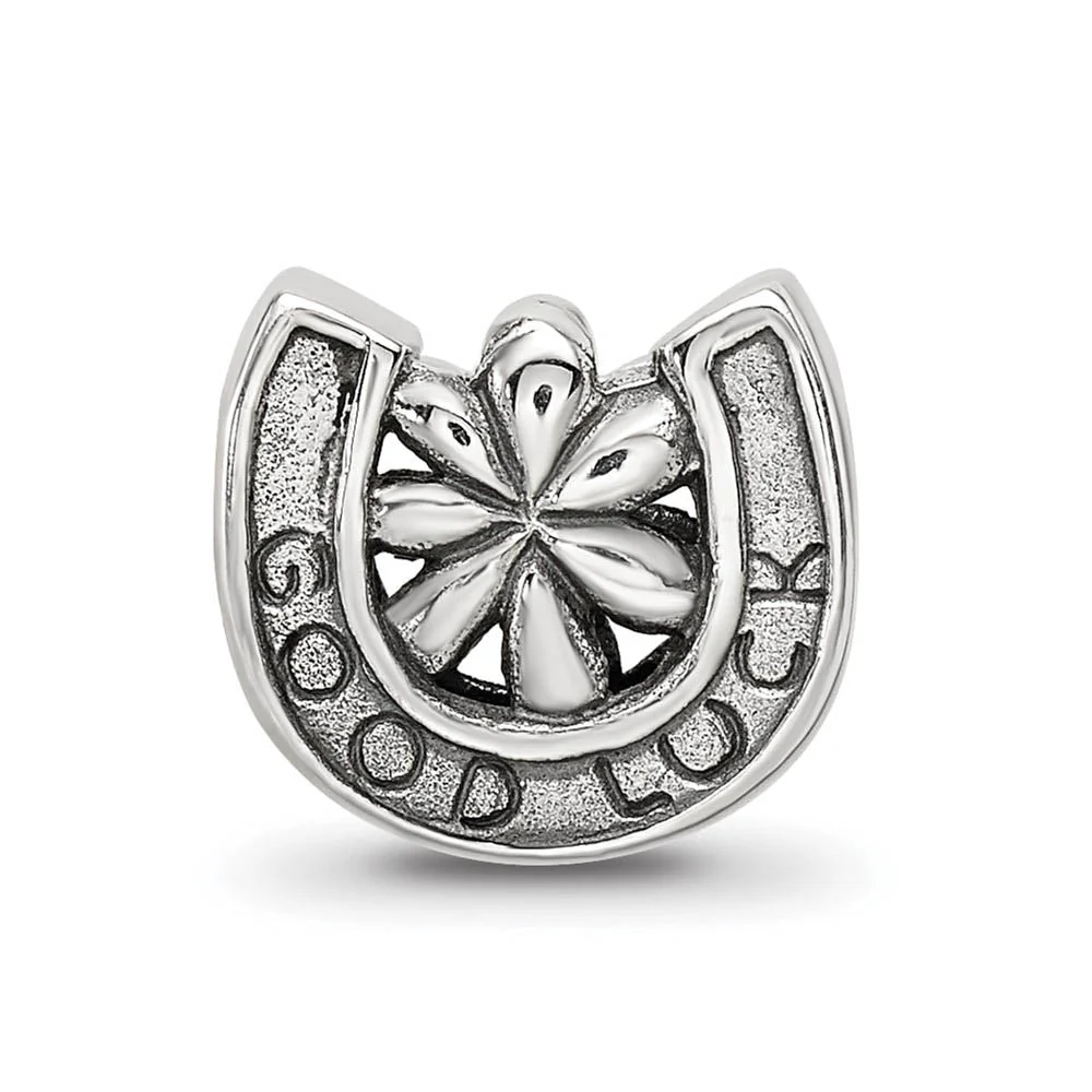 Good Luck Horseshoe Bead Charm in Antiqued Sterling Silver - Image 3