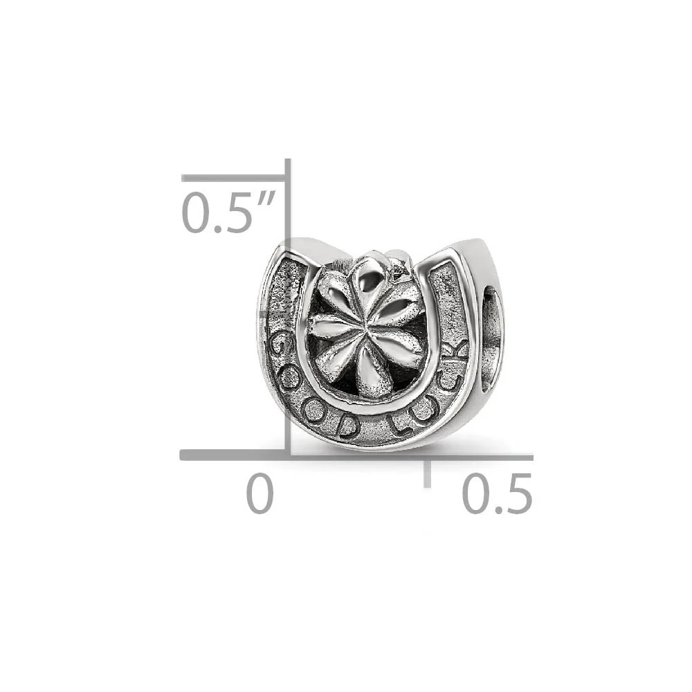 Good Luck Horseshoe Bead Charm in Antiqued Sterling Silver - Image 4