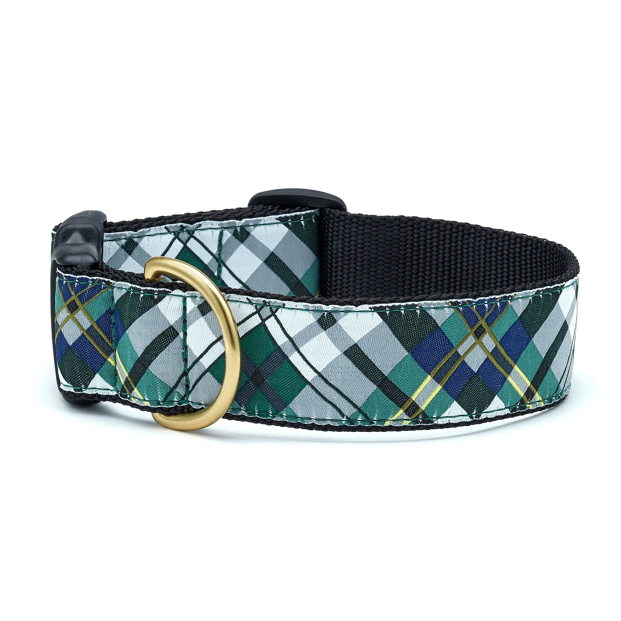 Up Country Gordon Plaid Extra Wide 1.5" Cast Brass Dog Collar