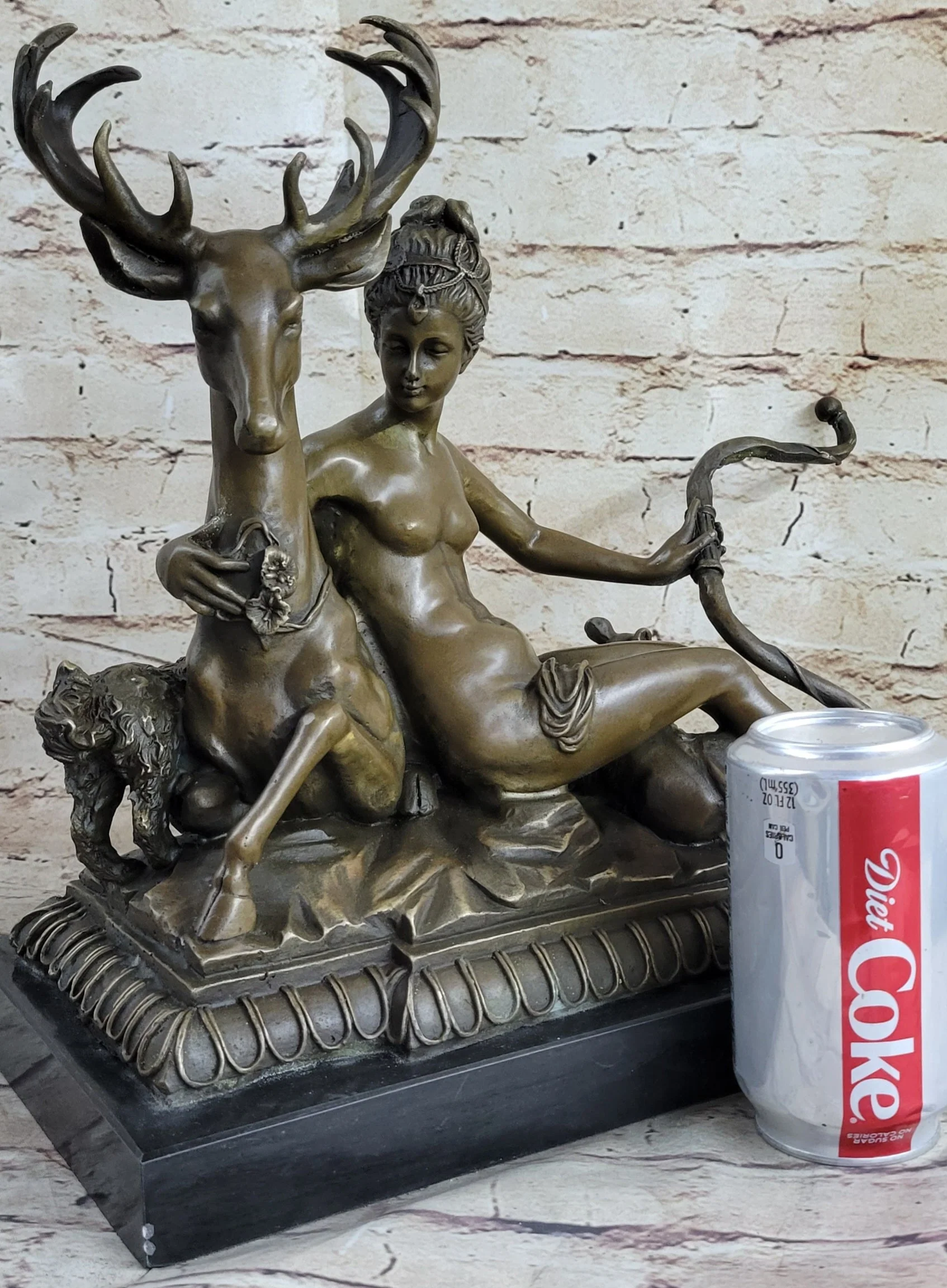 Greek Goddess Artemis Roman Diana Huntress Nude Bronze Sculpture w/ Deer by Milo - Image 2