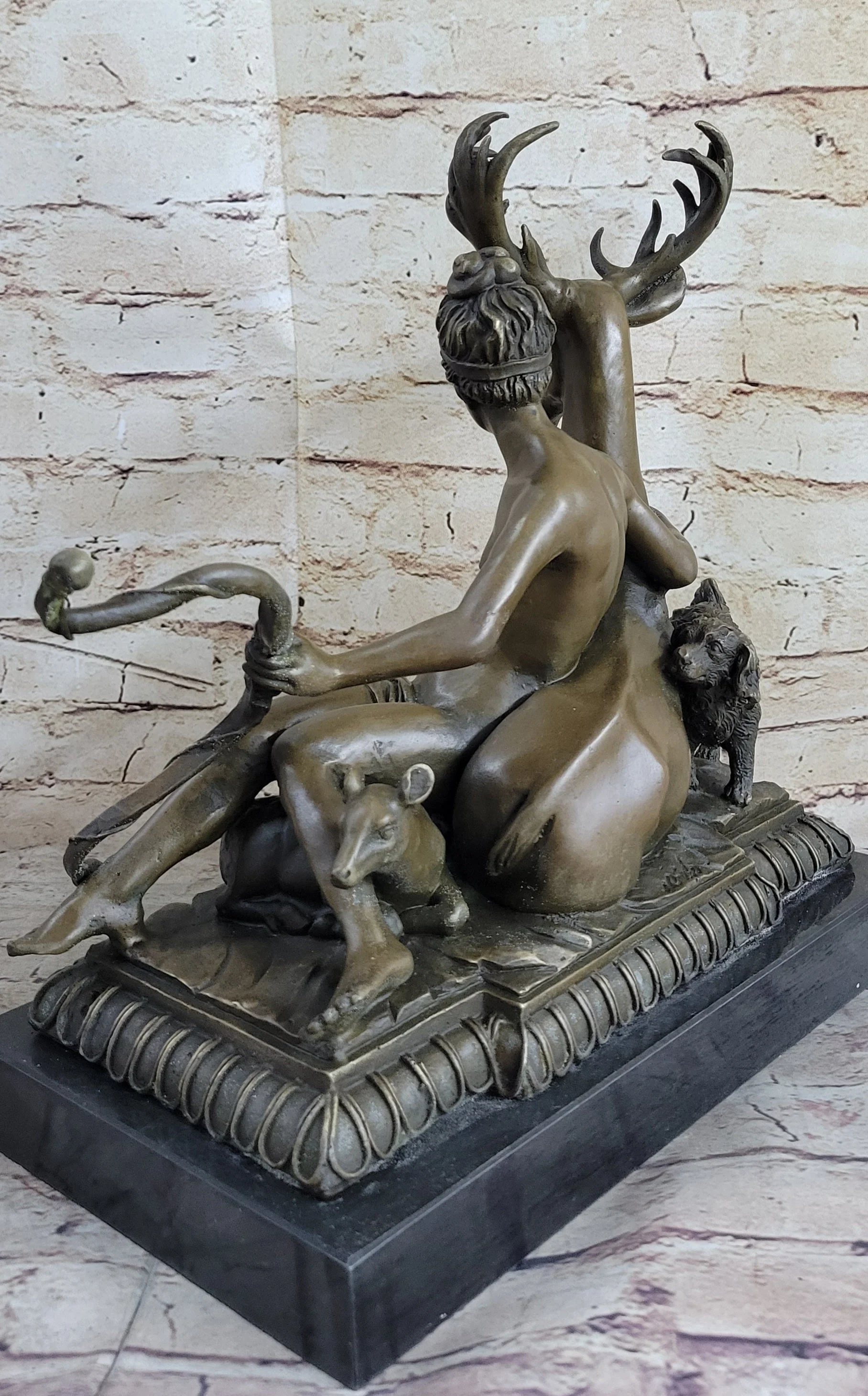 Greek Goddess Artemis Roman Diana Huntress Nude Bronze Sculpture w/ Deer by Milo - Image 4