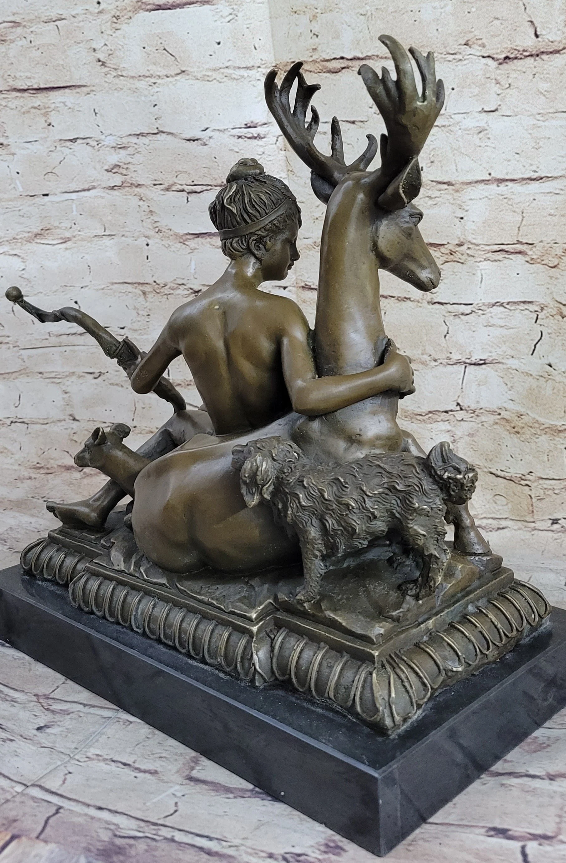 Greek Goddess Artemis Roman Diana Huntress Nude Bronze Sculpture w/ Deer by Milo - Image 5