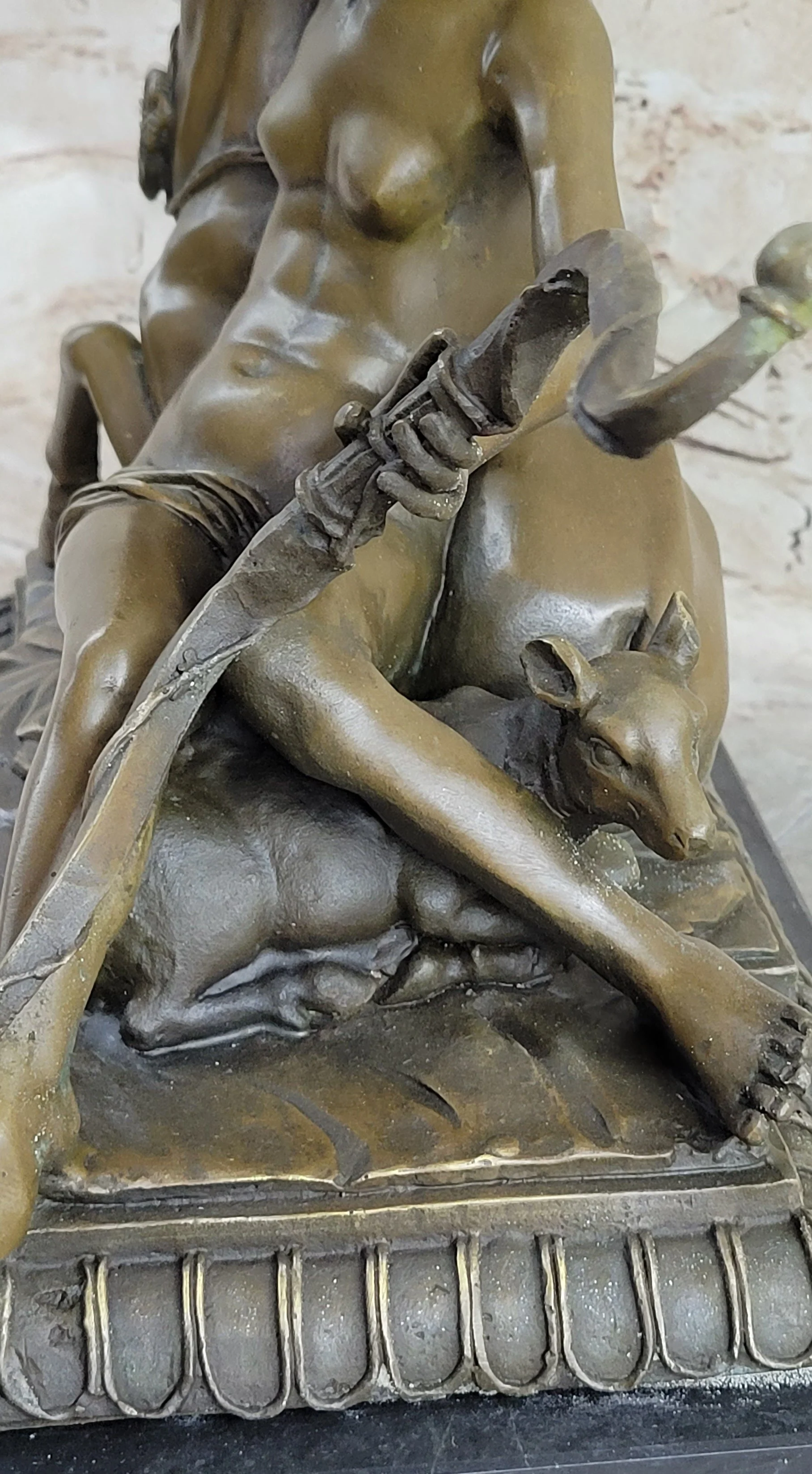 Greek Goddess Artemis Roman Diana Huntress Nude Bronze Sculpture w/ Deer by Milo - Image 7