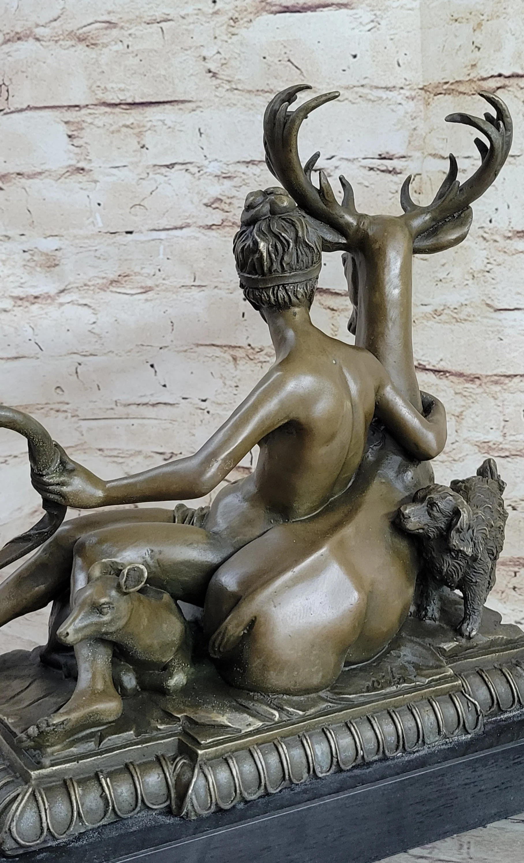 Greek Goddess Artemis Roman Diana Huntress Nude Bronze Sculpture w/ Deer by Milo - Image 9