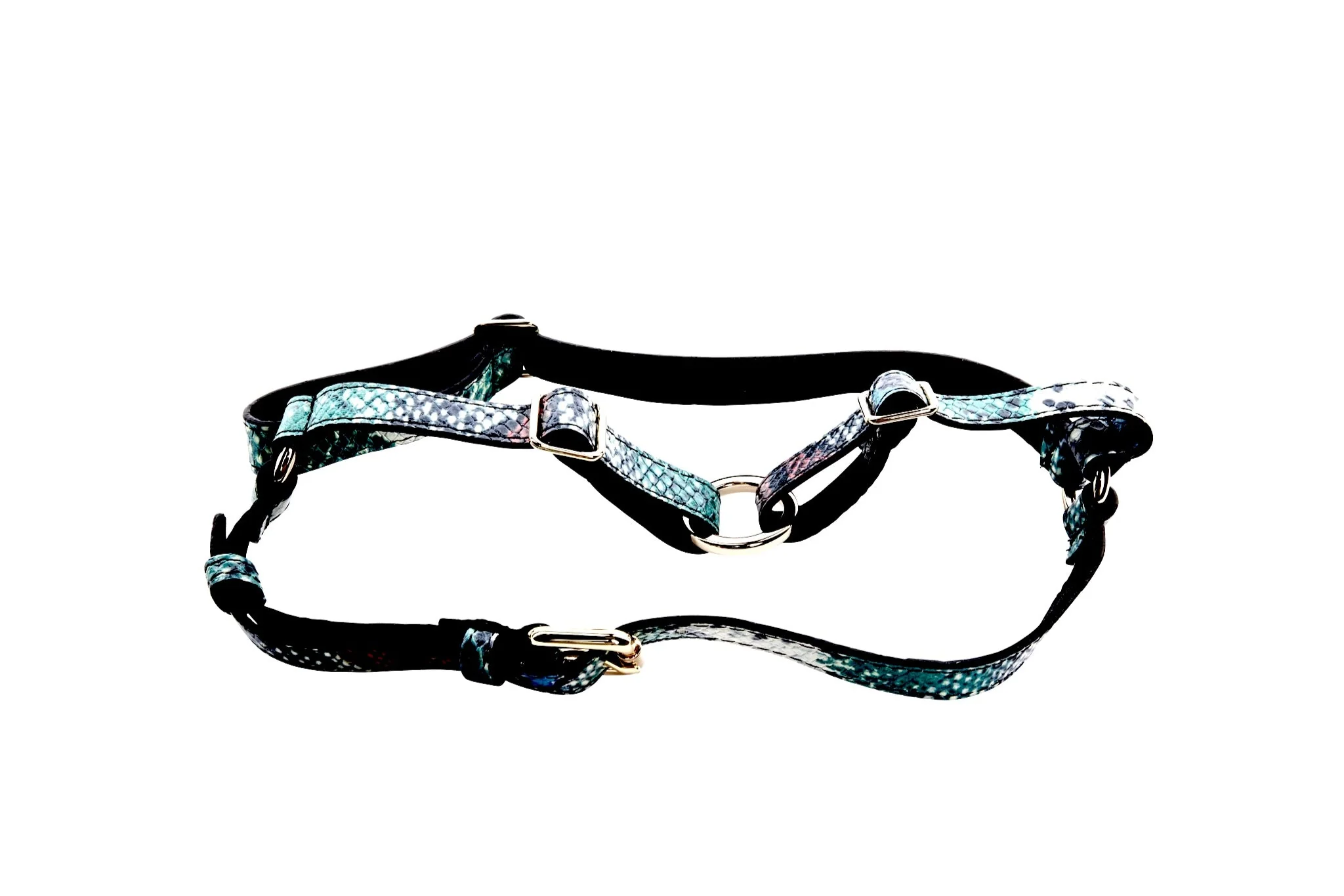 Green, Blue, Black, Red Embossed Snake Italian Leather Harness