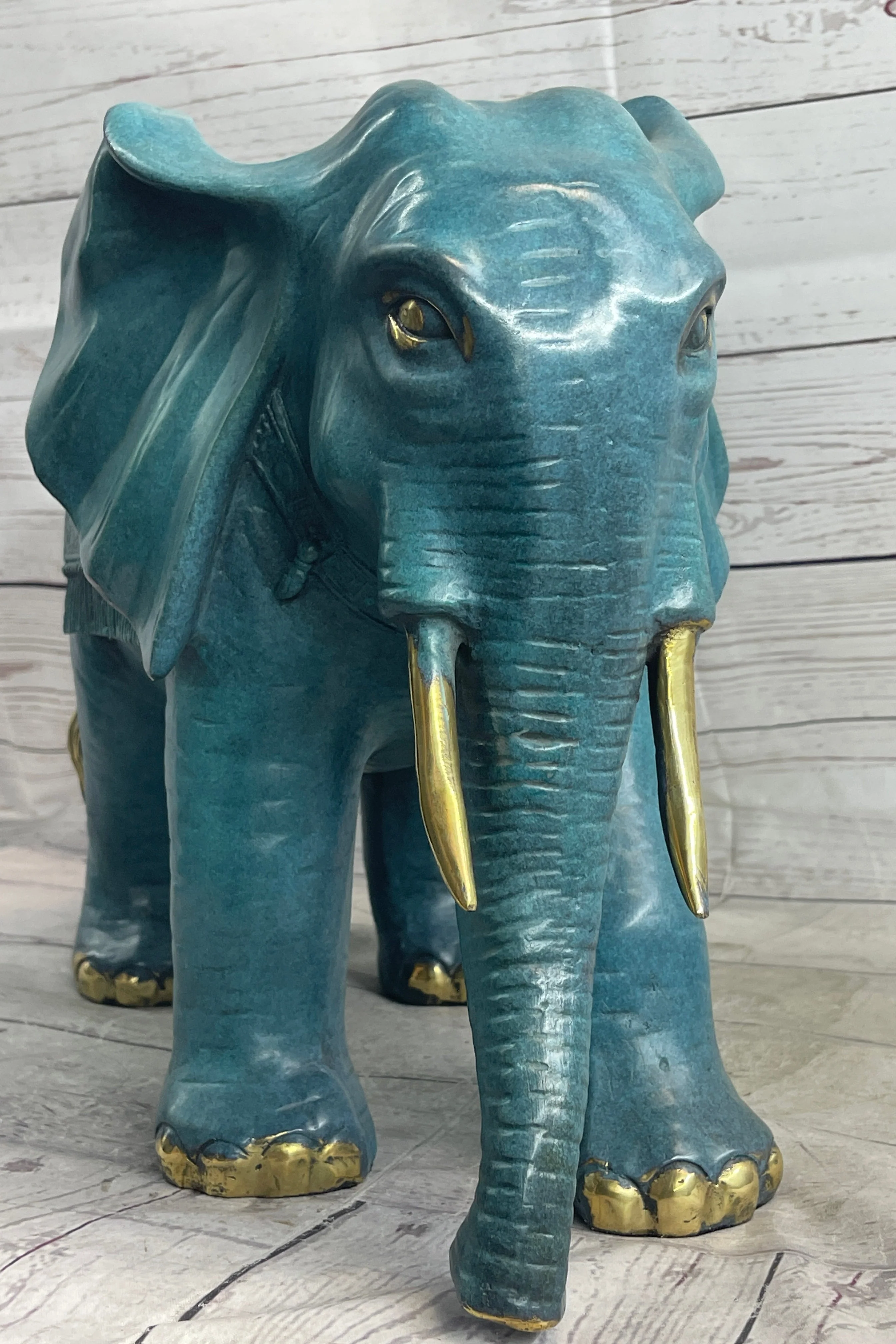 Green Blue Elephant Bronze Sculpture Statue Figure Figurine Signed Original Art - Image 8