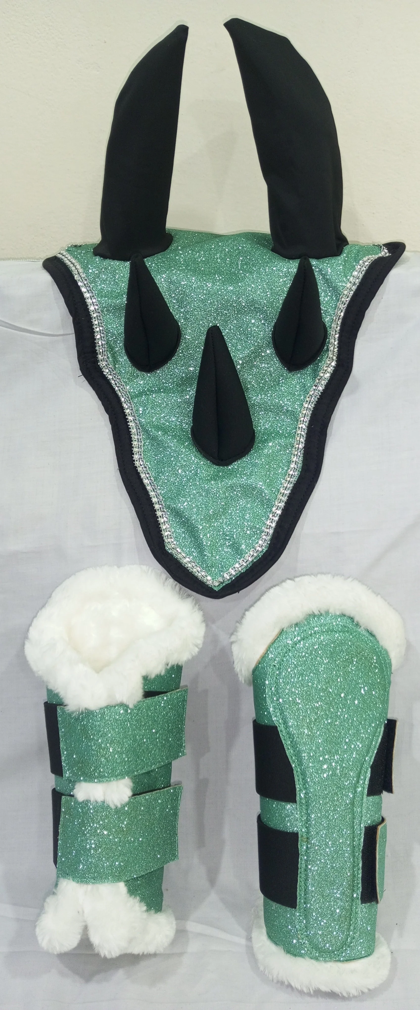 Green Horse Dragon Saddle Pad, Ear Bonnet & Horse Boot Set - Image 7