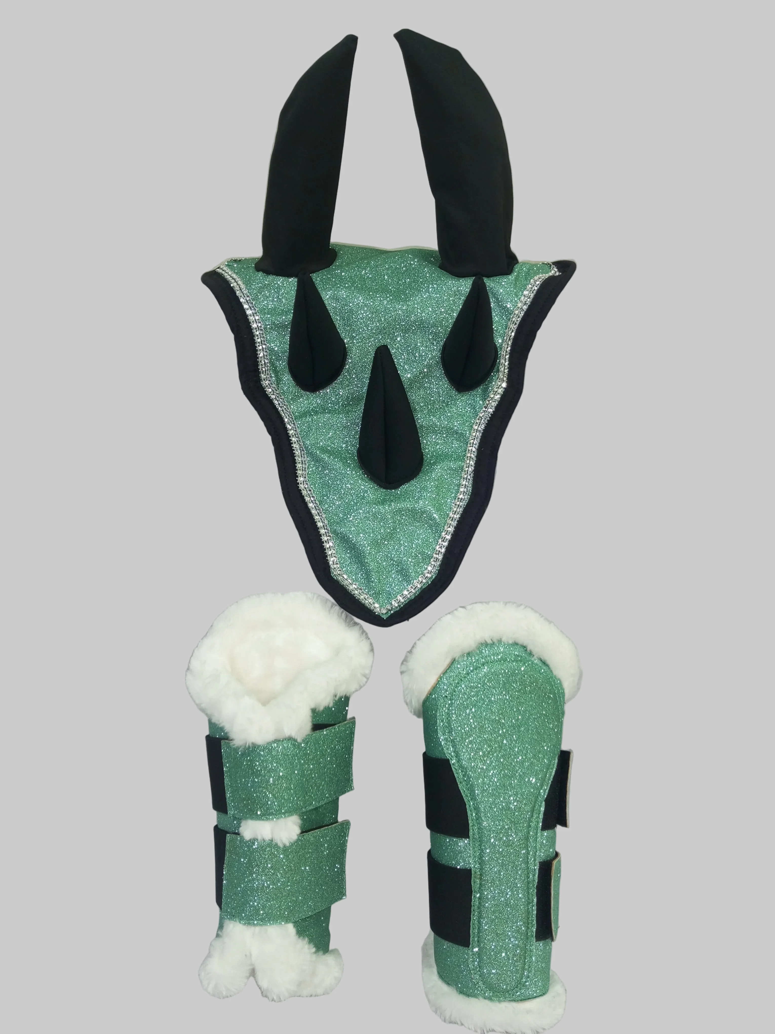 Green Horse Dragon Saddle Pad, Ear Bonnet & Horse Boot Set - Image 8