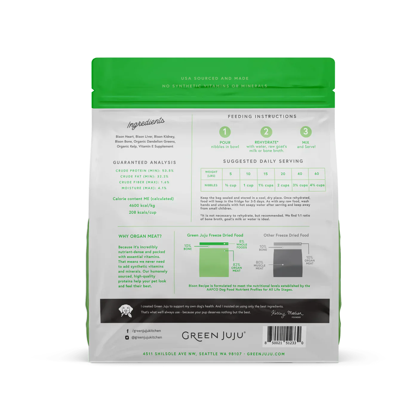 Green Juju Bison Recipe Freeze Dried Dog Food (14OZ) - Image 2