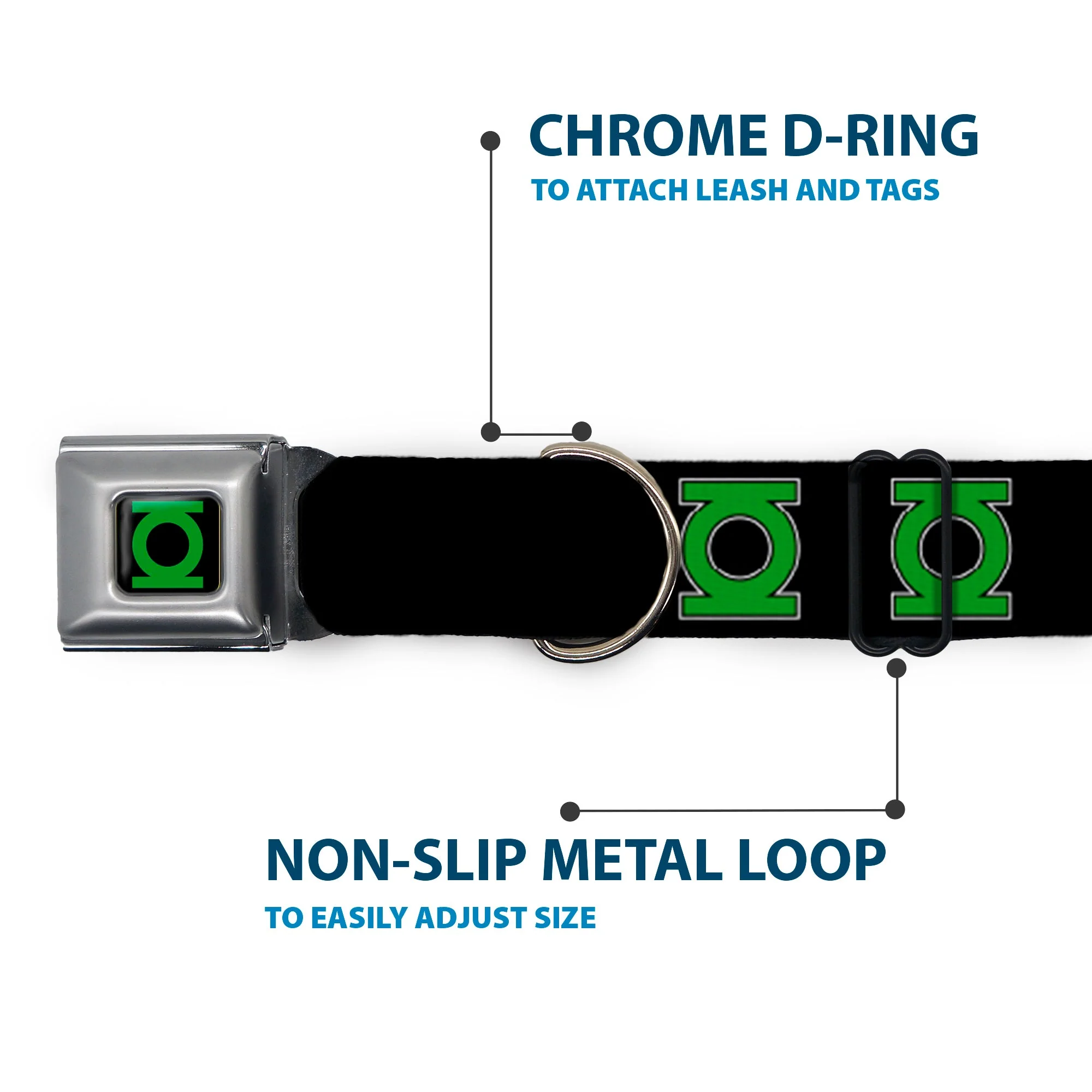 Green Lantern Logo CLOSE-UP Black Green Seatbelt Buckle Collar - Green Lantern Logo Black/Green - Image 5