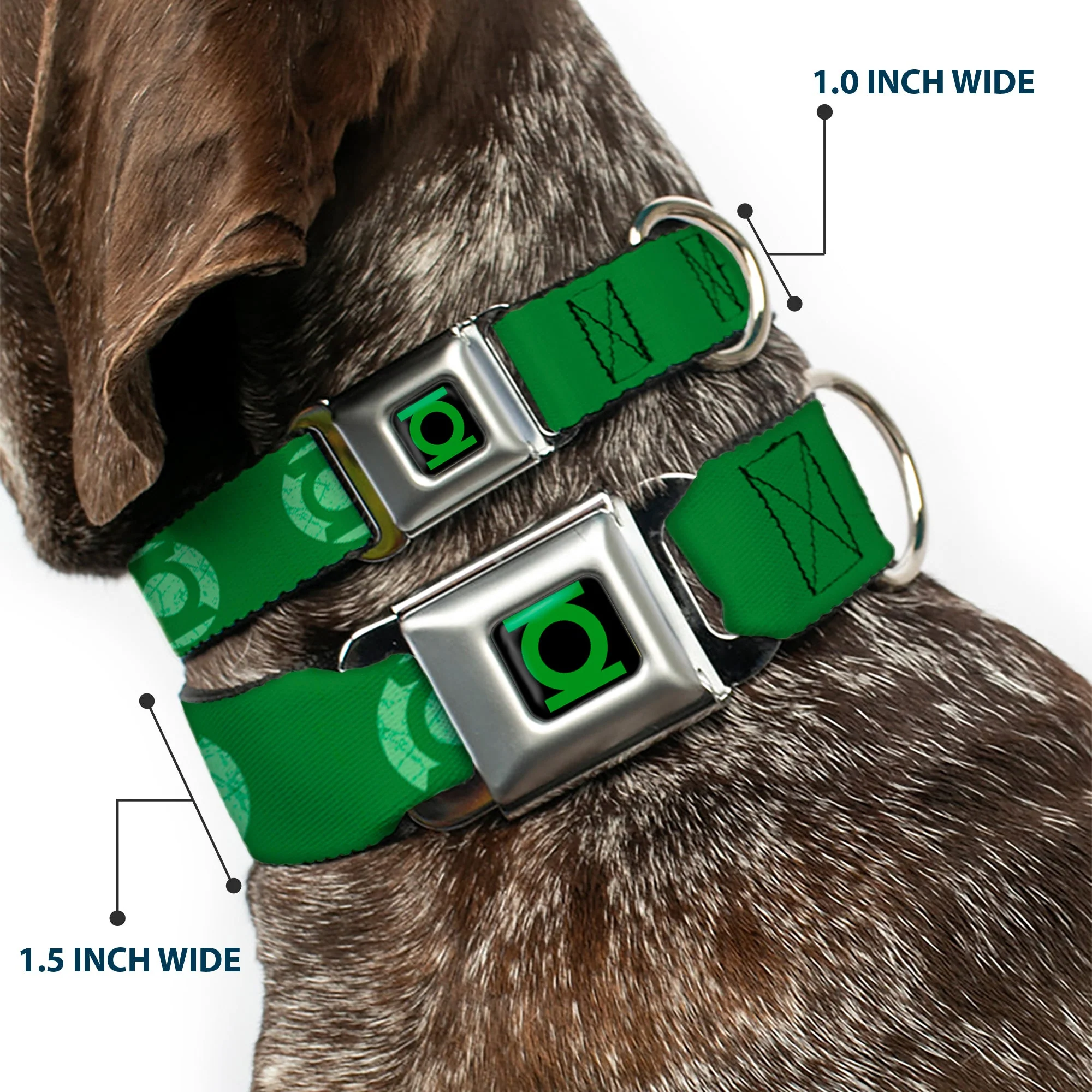 Green Lantern Logo CLOSE-UP Black/Green Seatbelt Buckle Collar - Green Lantern Logo Weathered Greens - Image 2