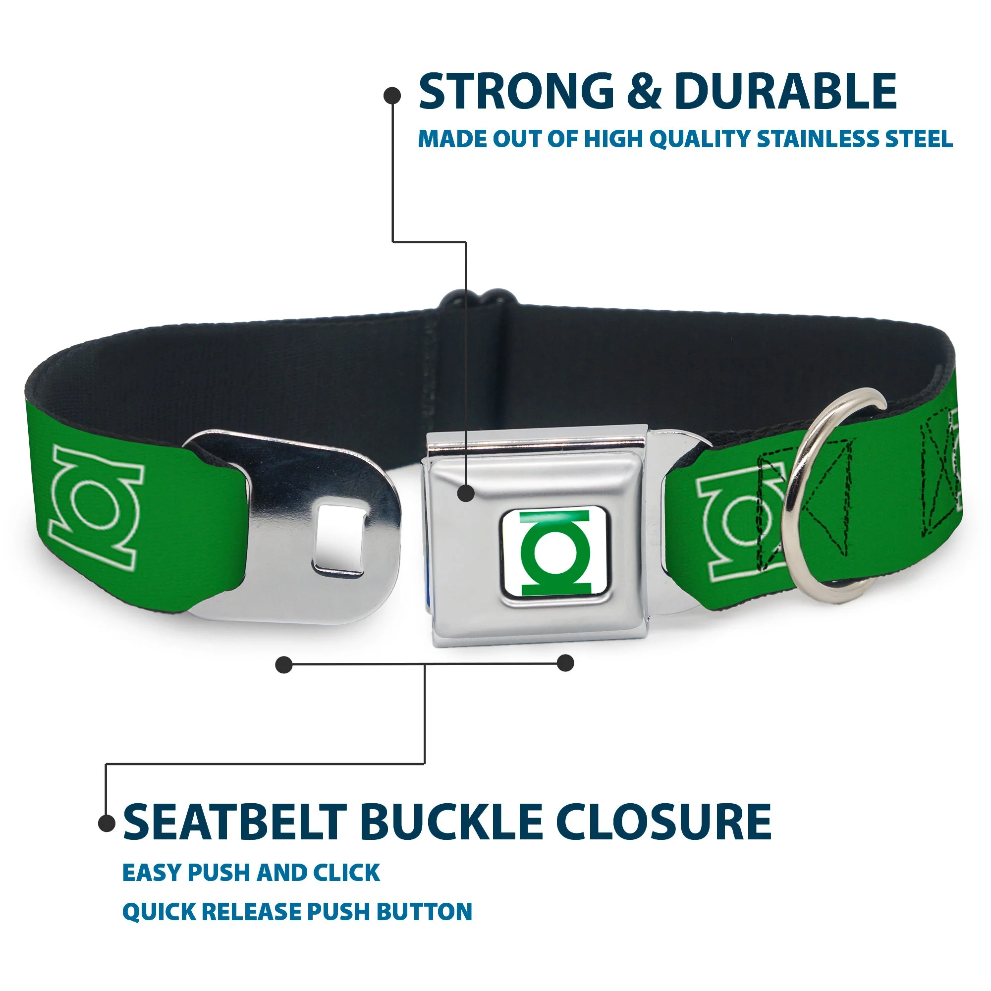 Green Lantern Logo CLOSE-UP White Green Seatbelt Buckle Collar - Green Lantern Logo Green/White - Image 4
