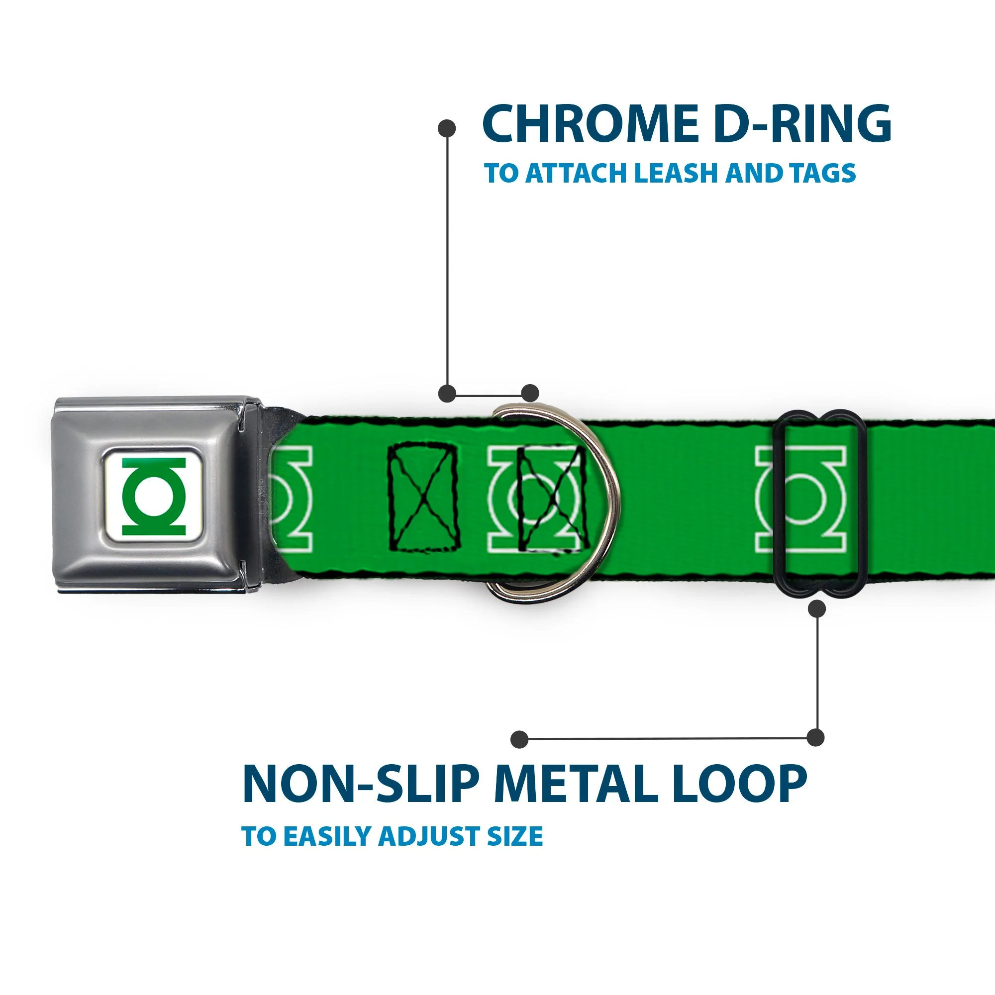 Green Lantern Logo CLOSE-UP White Green Seatbelt Buckle Collar - Green Lantern Logo Green/White - Image 5