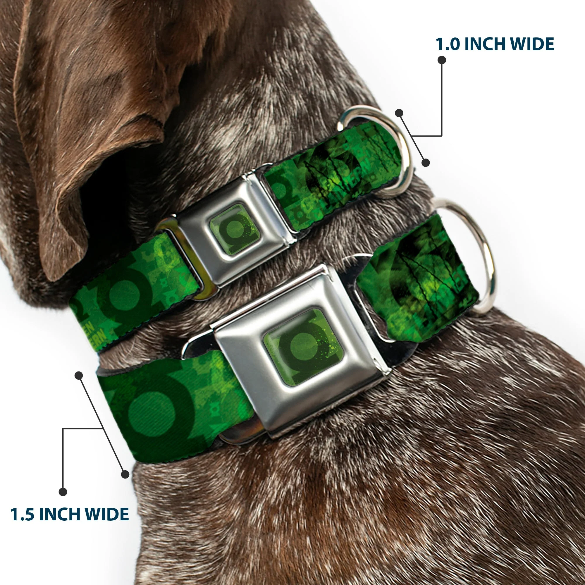 Green Lantern Logo Weathered Full Color Greens Seatbelt Buckle Collar - GREEN LANTERN/Logo Collage Weathered Greens - Image 2