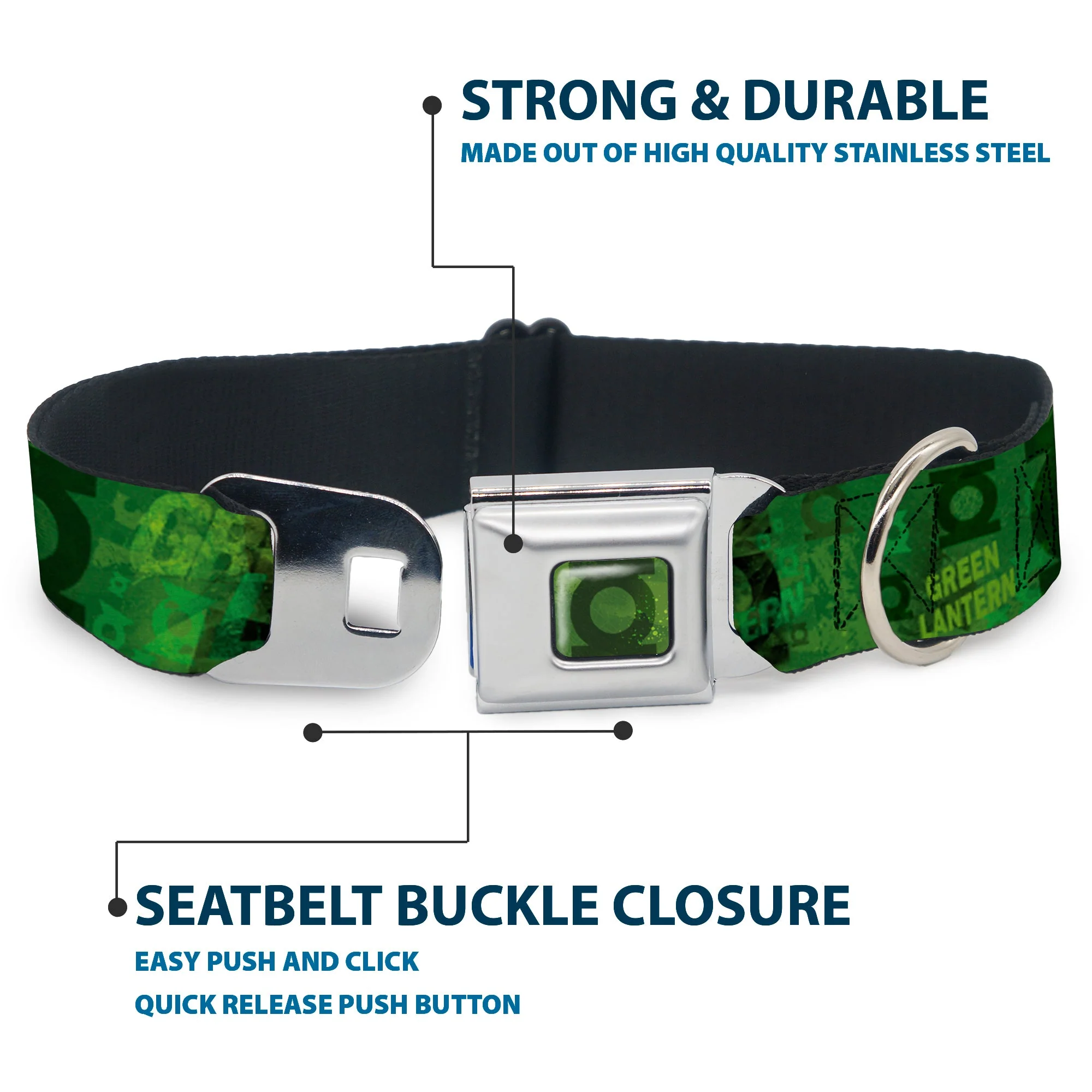 Green Lantern Logo Weathered Full Color Greens Seatbelt Buckle Collar - GREEN LANTERN/Logo Collage Weathered Greens - Image 4