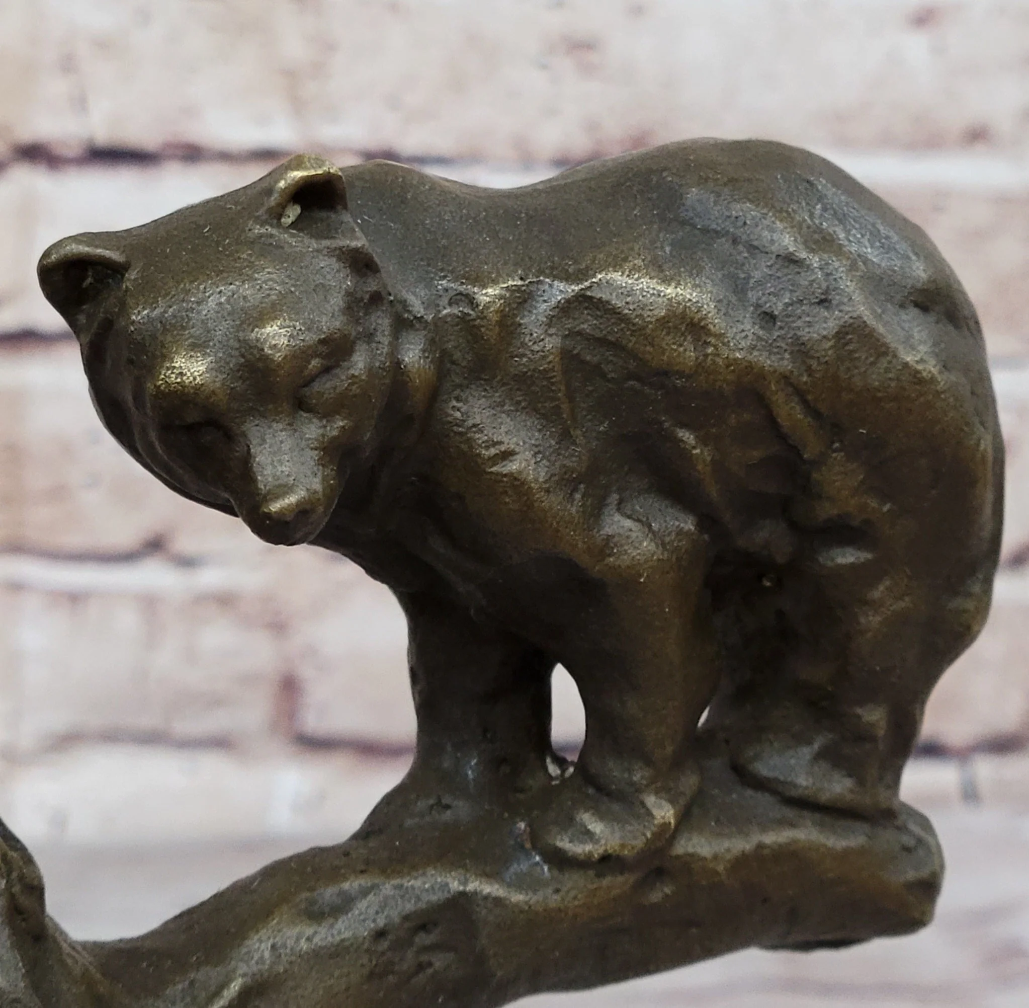 Green Patina Bear Family on a tree stump Bronze Sculpture Statue Figurine - Image 7