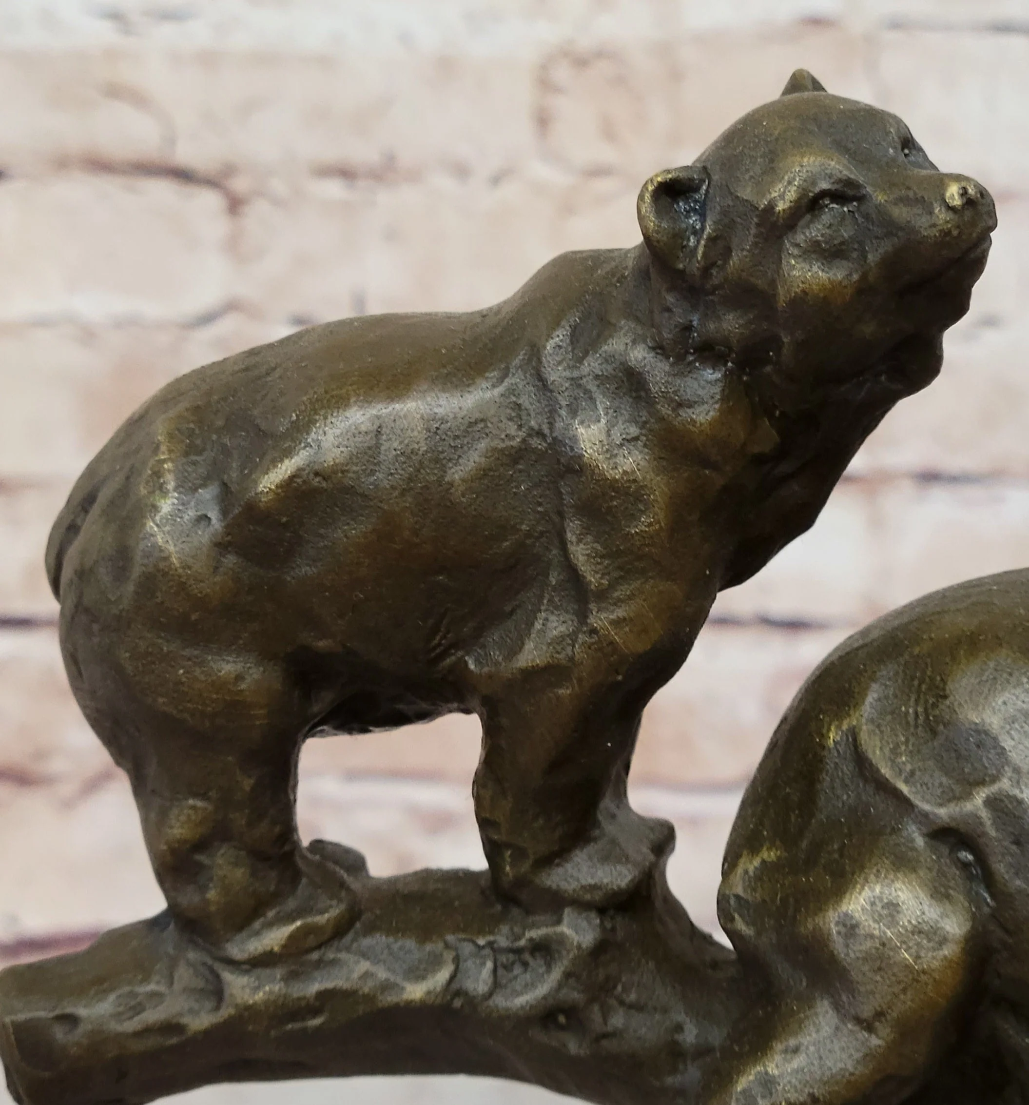 Green Patina Bear Family on a tree stump Bronze Sculpture Statue Figurine - Image 8