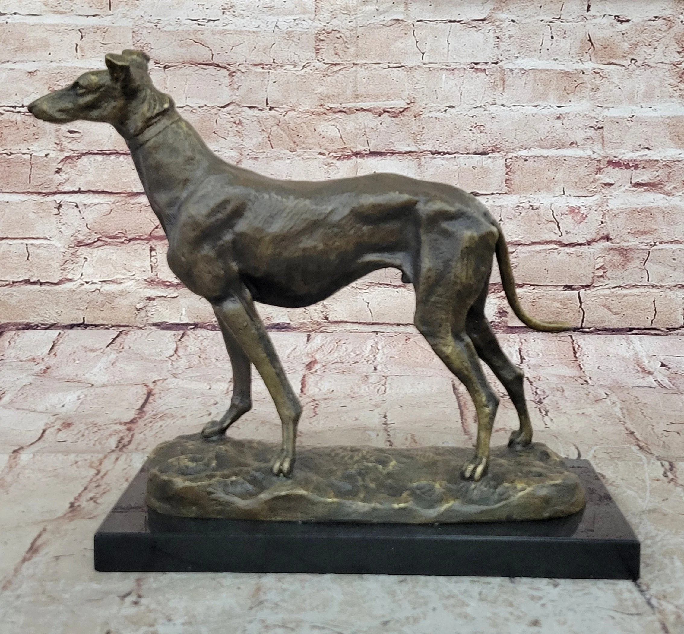 Greyhound Dog Bronze Metal Statue Sculpture Figure on Marble Base by Fremiet - Image 4