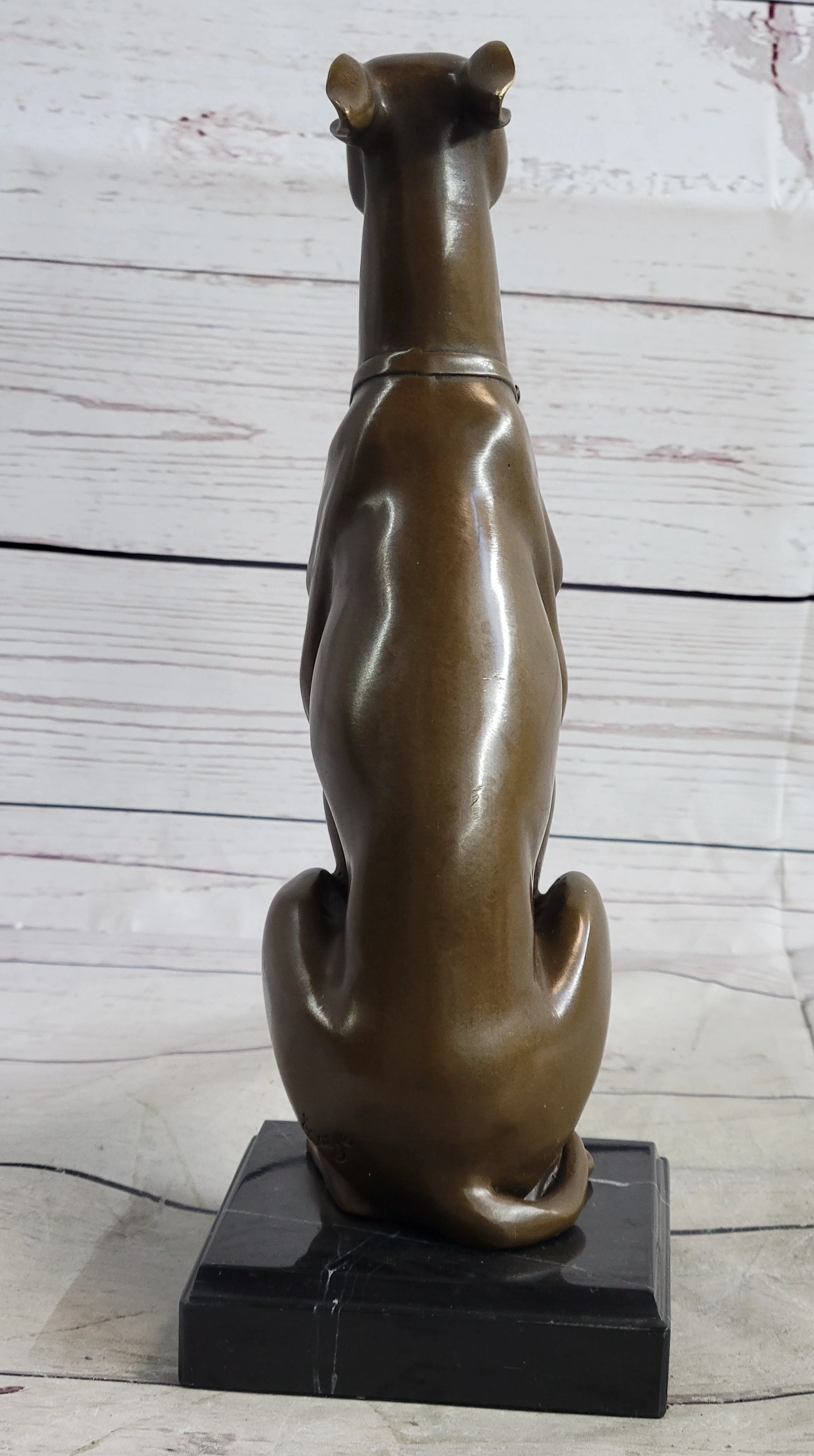 Greyhound Guardian Dog Bronze Metal Statue Sculpture Signed on Marble Base - Image 5