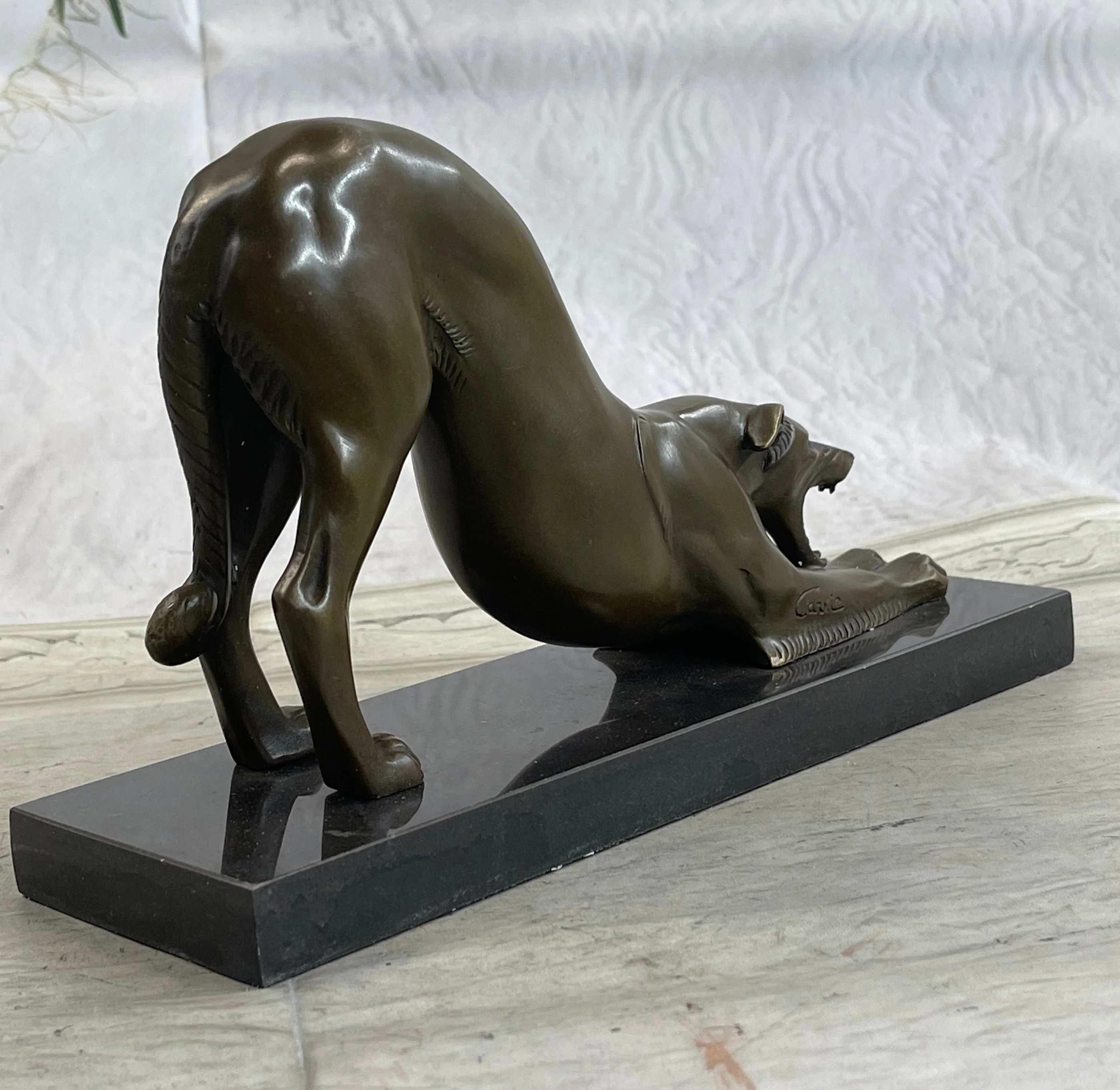 Greyhound or Saluki Racing Dog Bronze Statue Sculpture Figure on Marble Base 6" x 10" - Image 6