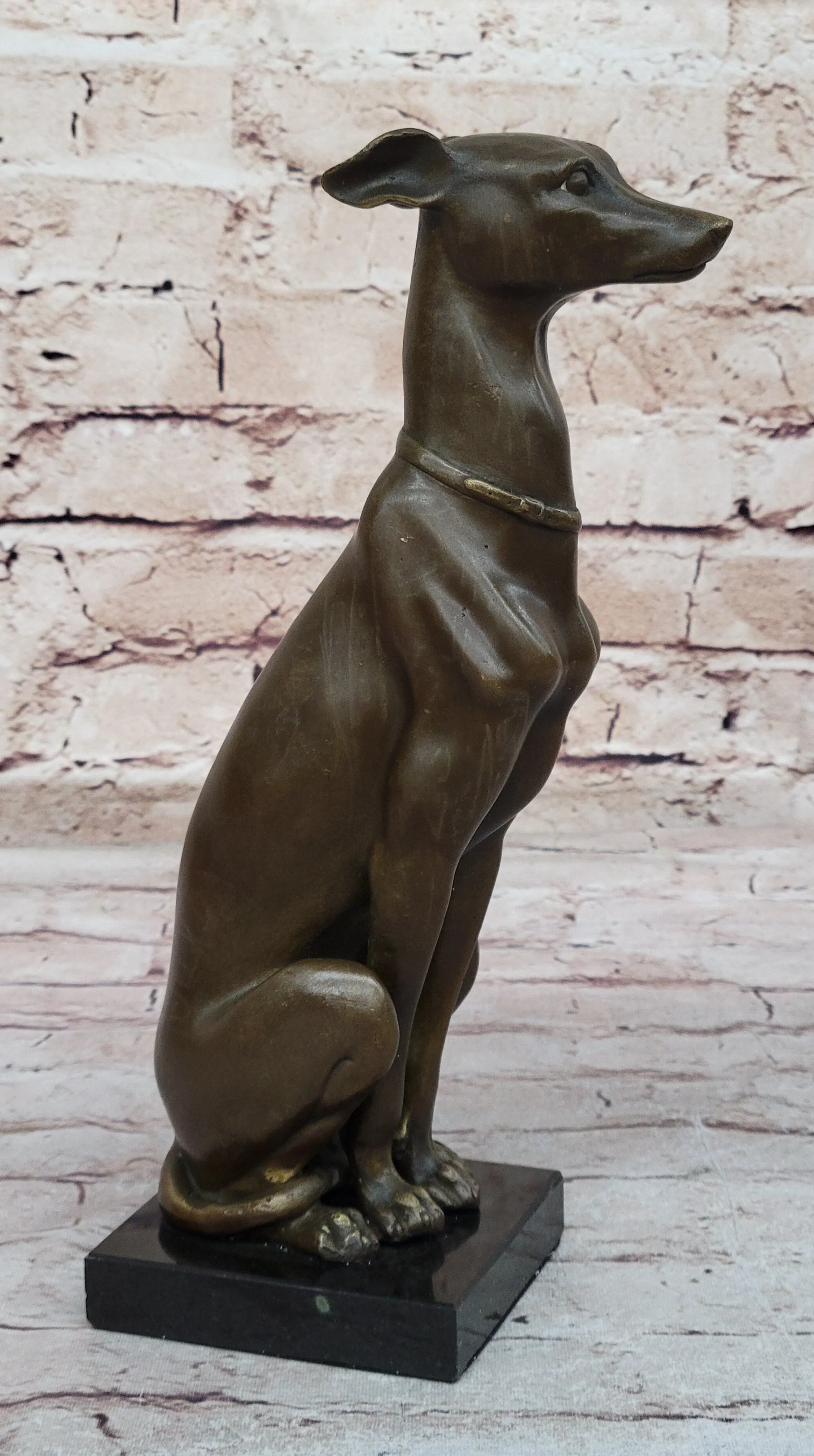 Greyhound Whippet Slender Dog Bronze Metal Modern Art Sculpture Statue Figure Marble Base - Image 4