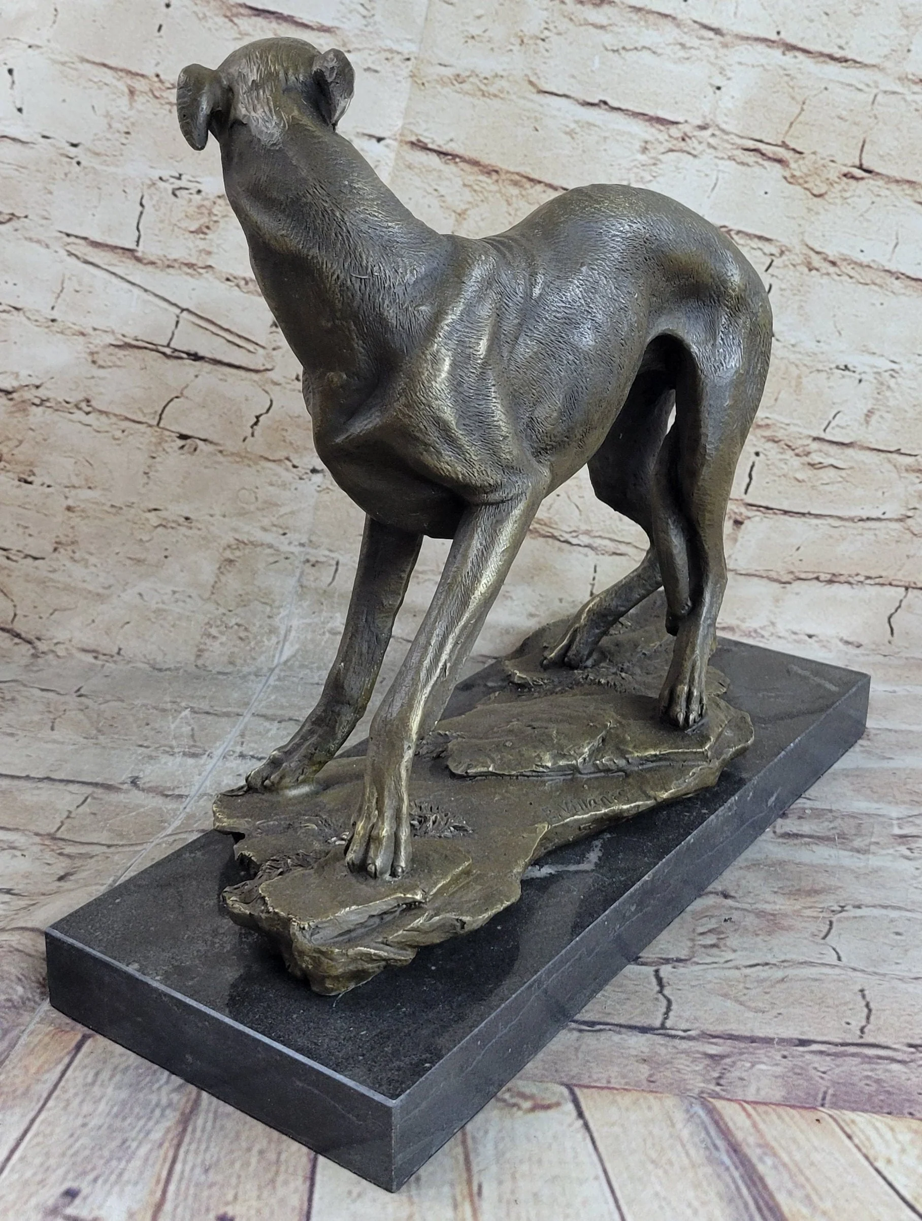 Greyhound Whippet Slender Dog Bronze Metal Sculpture Statue Figure on Marble Base - Image 3