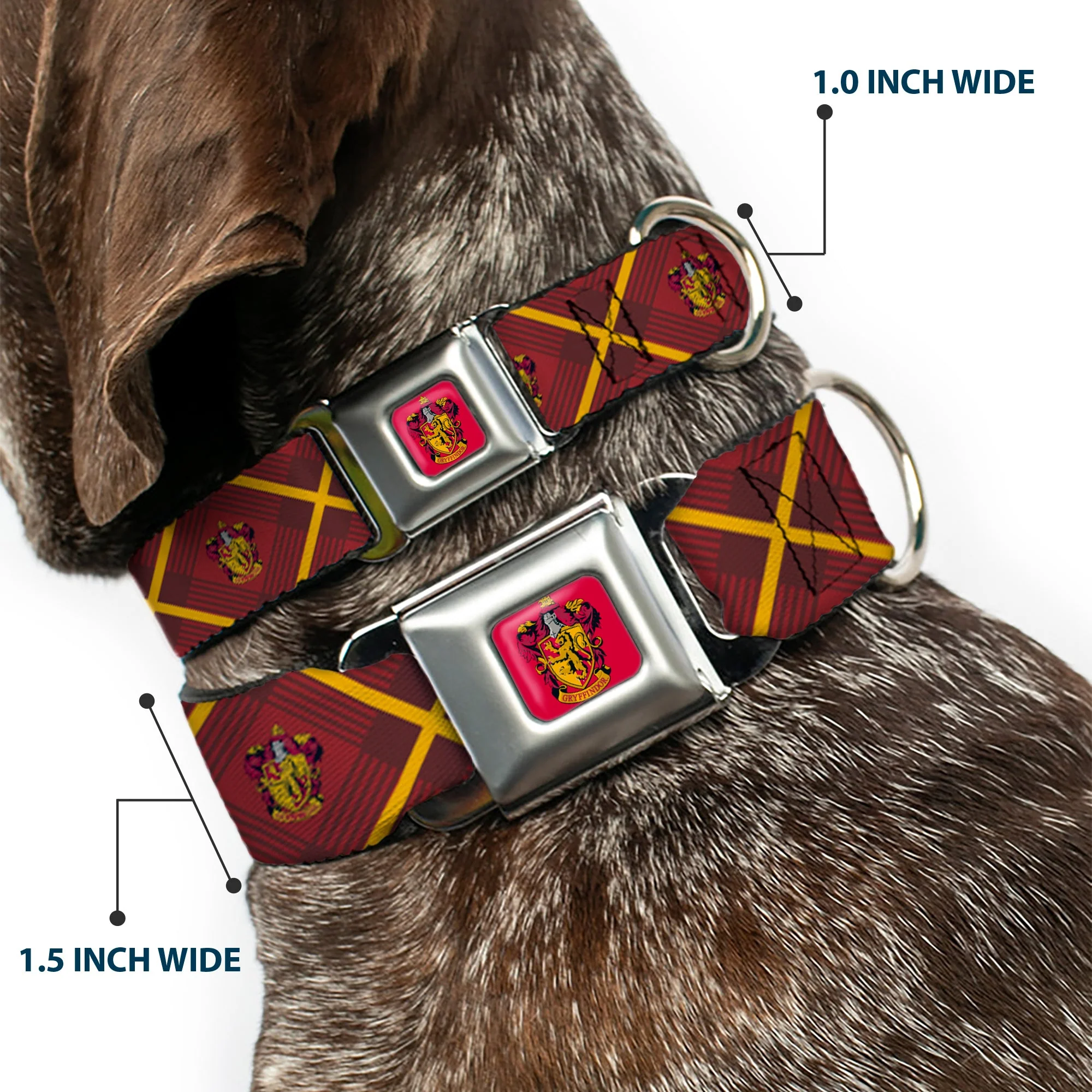 Gryffindor Crest Full Color Red Seatbelt Buckle Collar - Harry Potter Gryffindor Crest Plaid Reds/Gold - Image 2