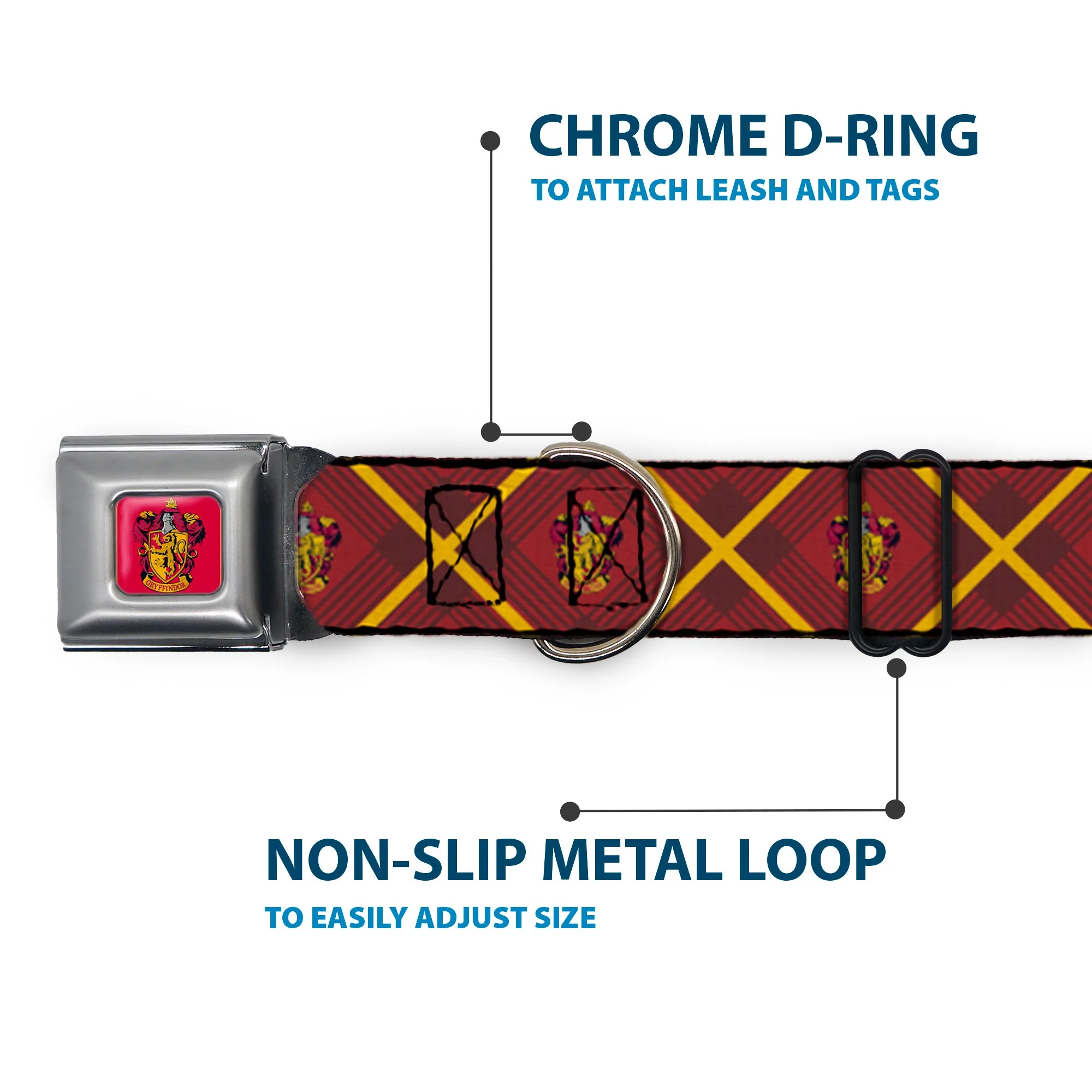 Gryffindor Crest Full Color Red Seatbelt Buckle Collar - Harry Potter Gryffindor Crest Plaid Reds/Gold - Image 5