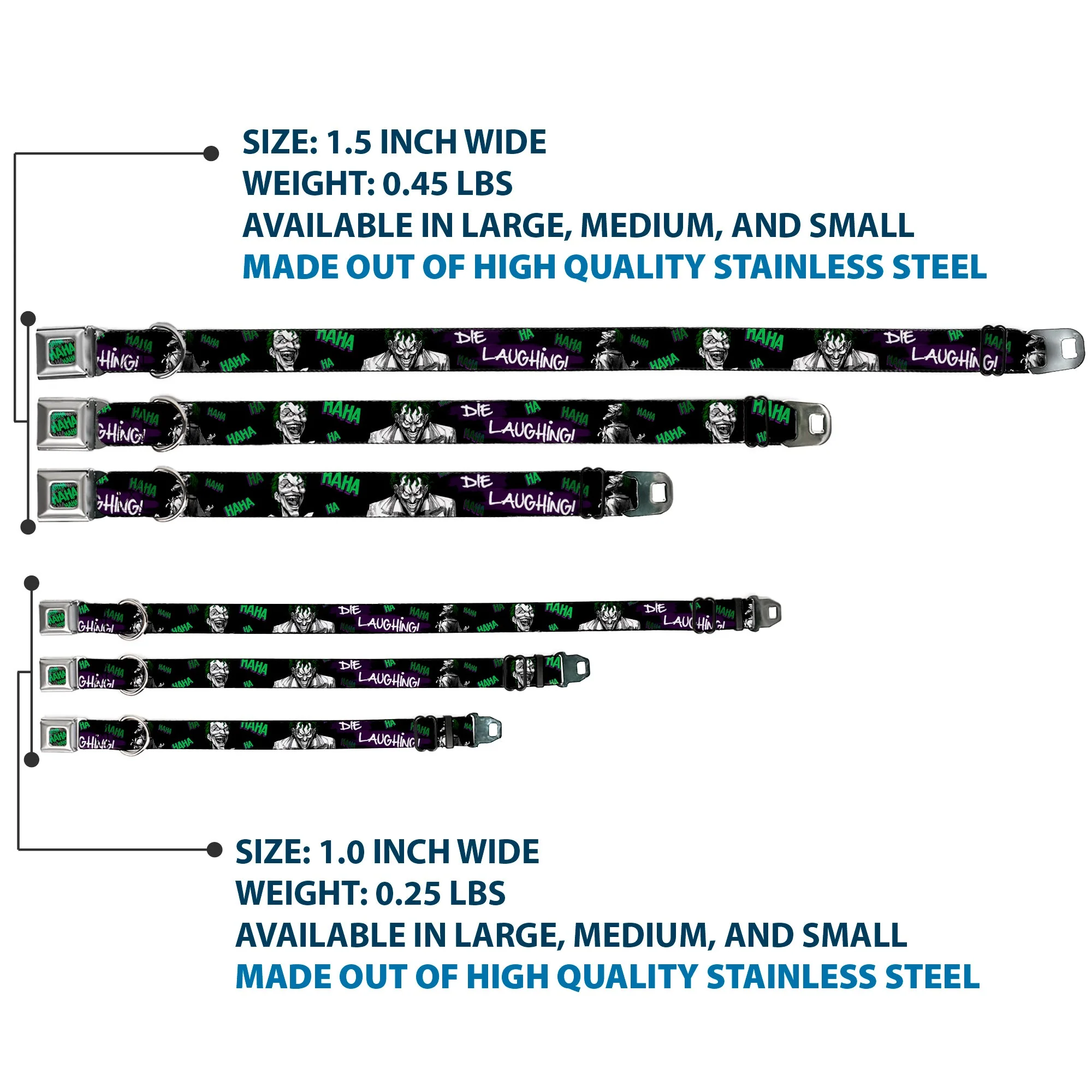 HAHA Stacked Black/Gray/Green Seatbelt Buckle Collar - Joker DIE LAUGHING! HAHA Black/Purple/Green - Image 3