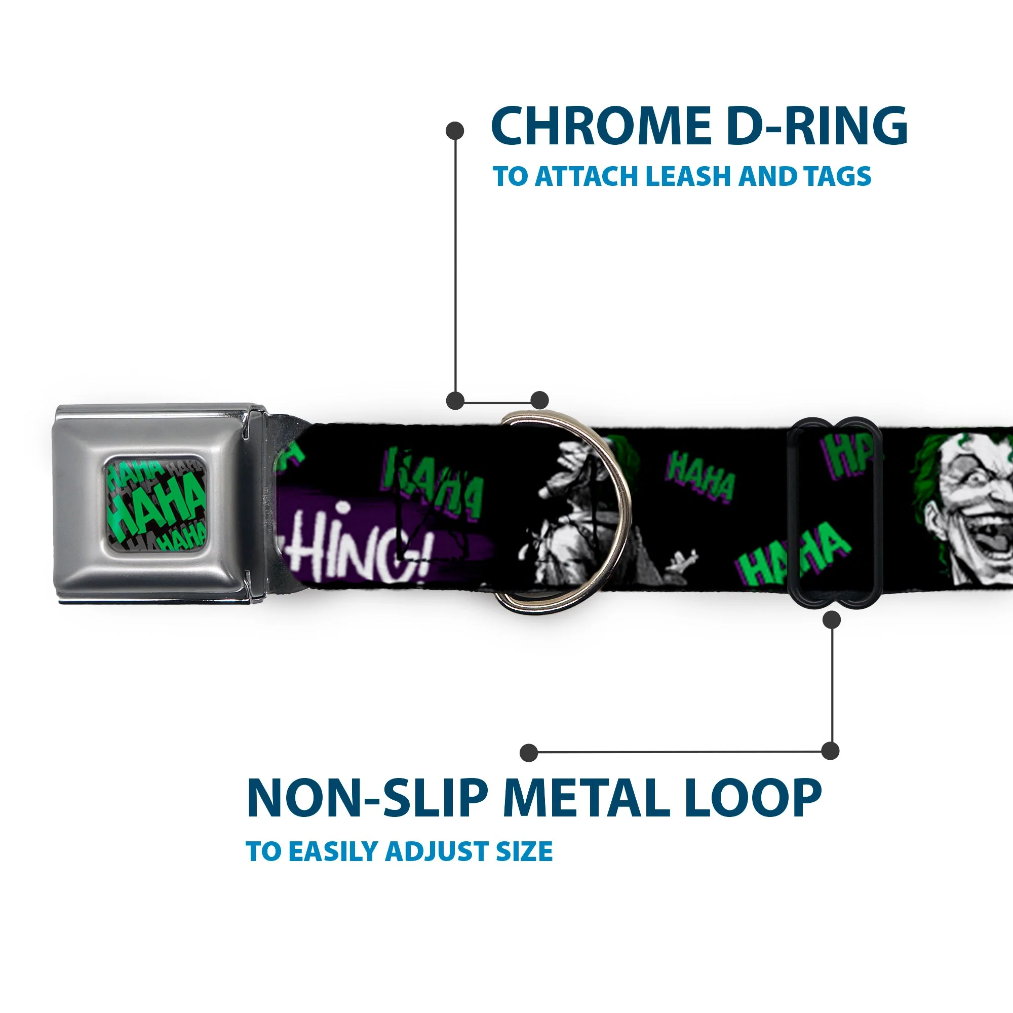 HAHA Stacked Black/Gray/Green Seatbelt Buckle Collar - Joker DIE LAUGHING! HAHA Black/Purple/Green - Image 5