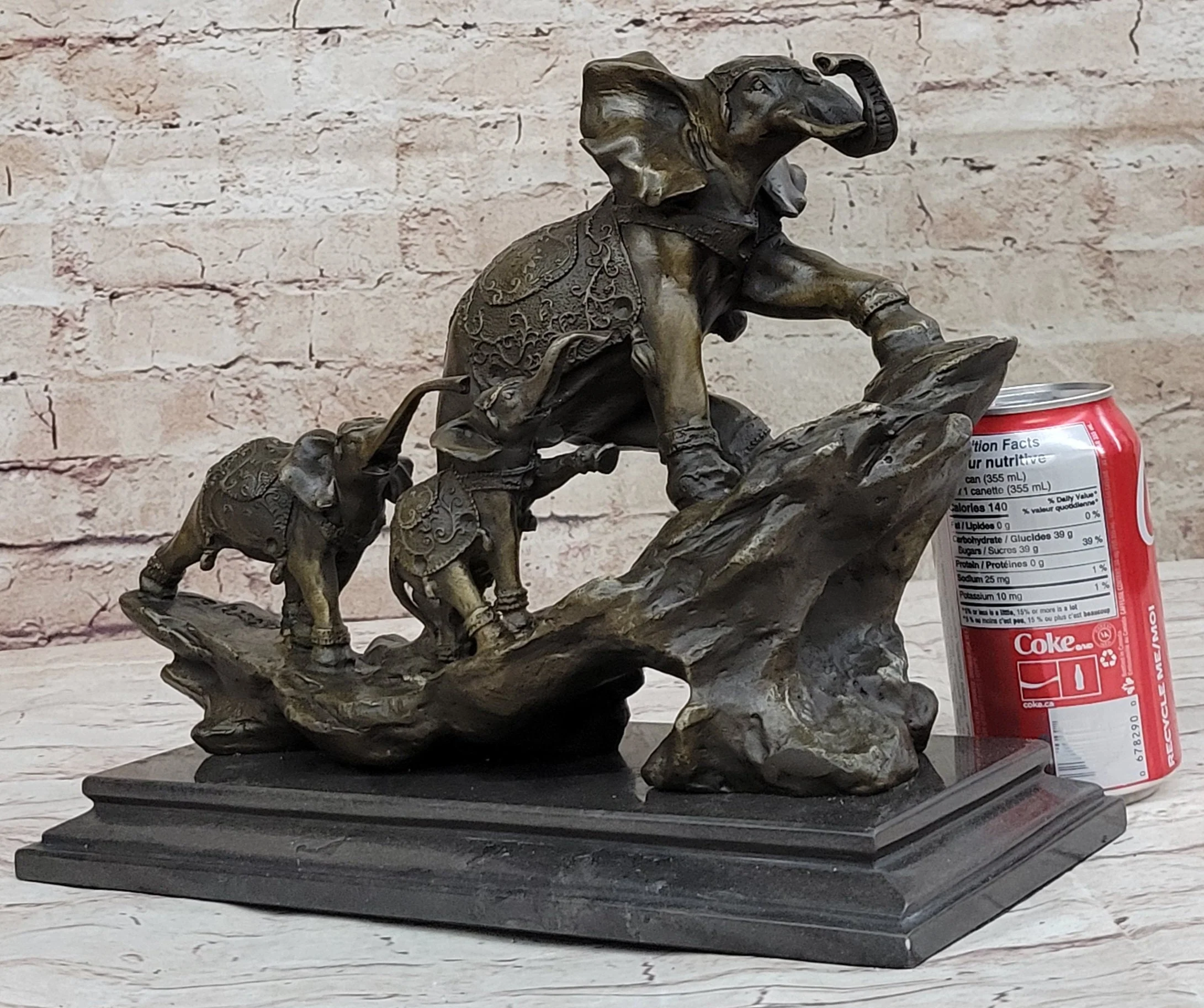Hand Made Elephant Family Walking up The Hill Bronze Sculpture by Barye Figure - Image 2