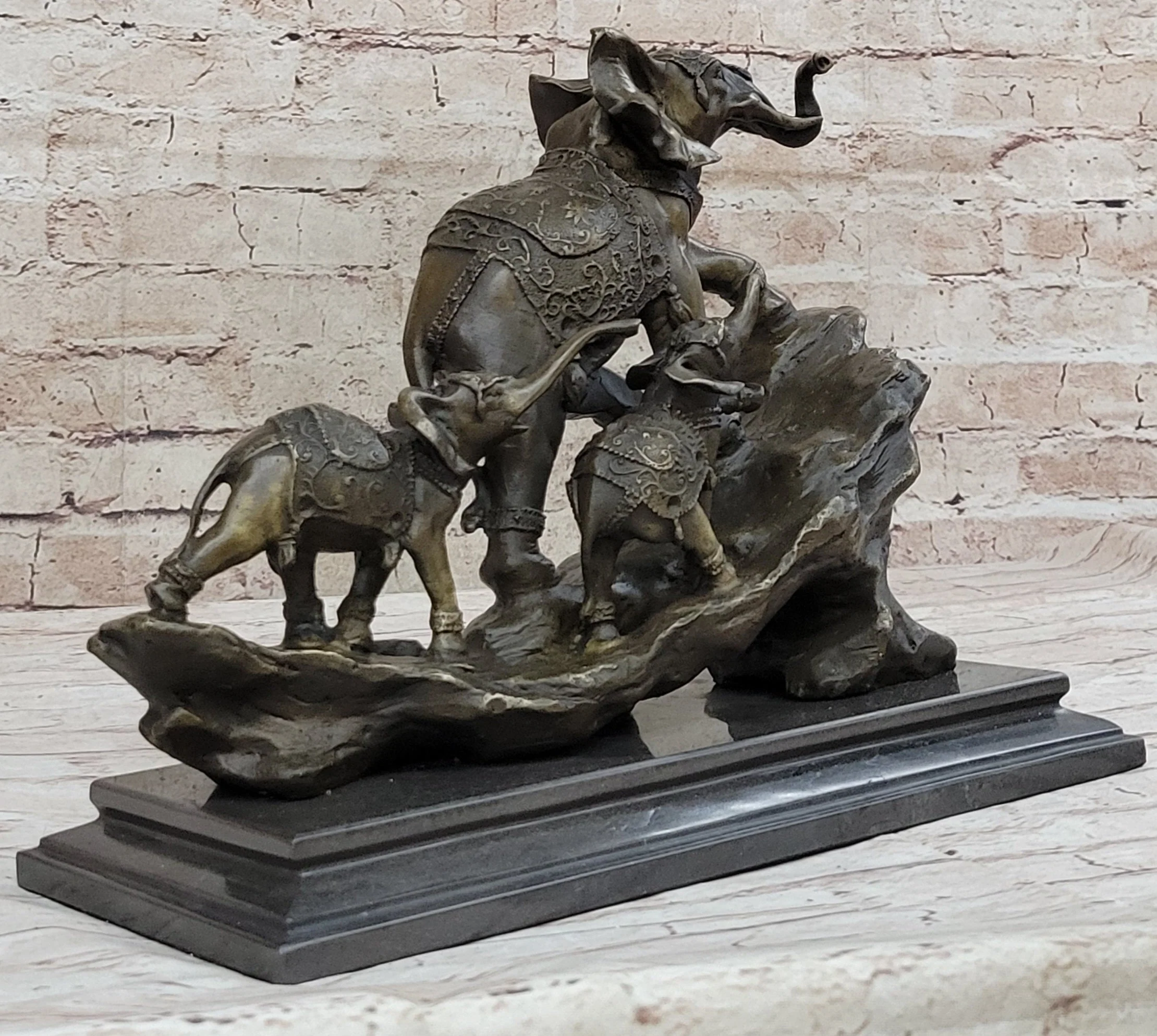 Hand Made Elephant Family Walking up The Hill Bronze Sculpture by Barye Figure - Image 5