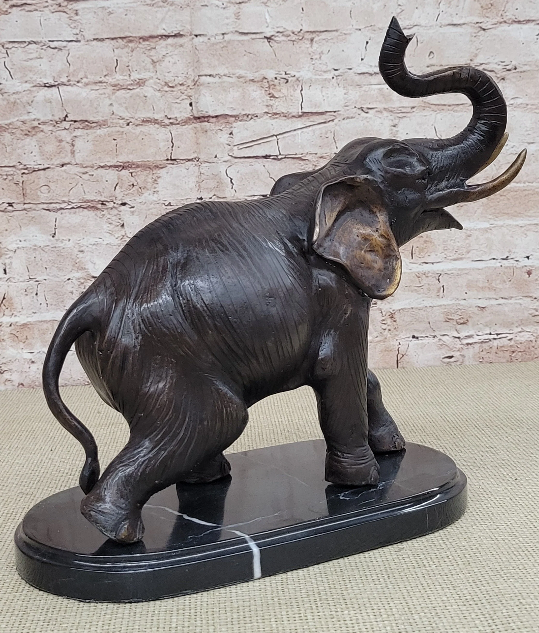 Handmade Bronze Elephant Sculpture Statue Collectible Marble Base Signed Moigniez 13" x 16" - Image 5