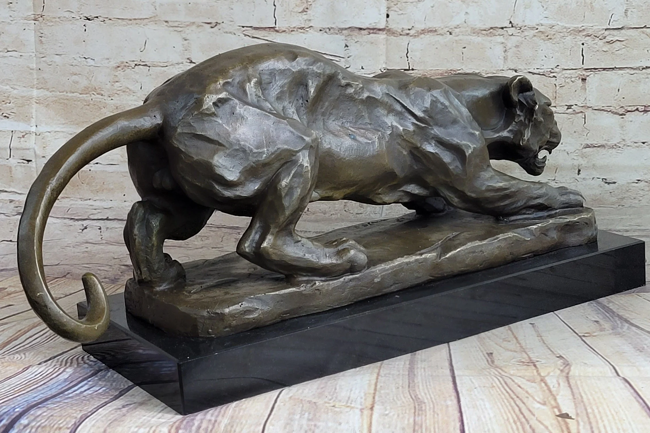 Handmade BRONZE SCULPTURE LION PANTHER TIGER PUMA COUGAR CAT STATUE AFRICAN ART - Image 5